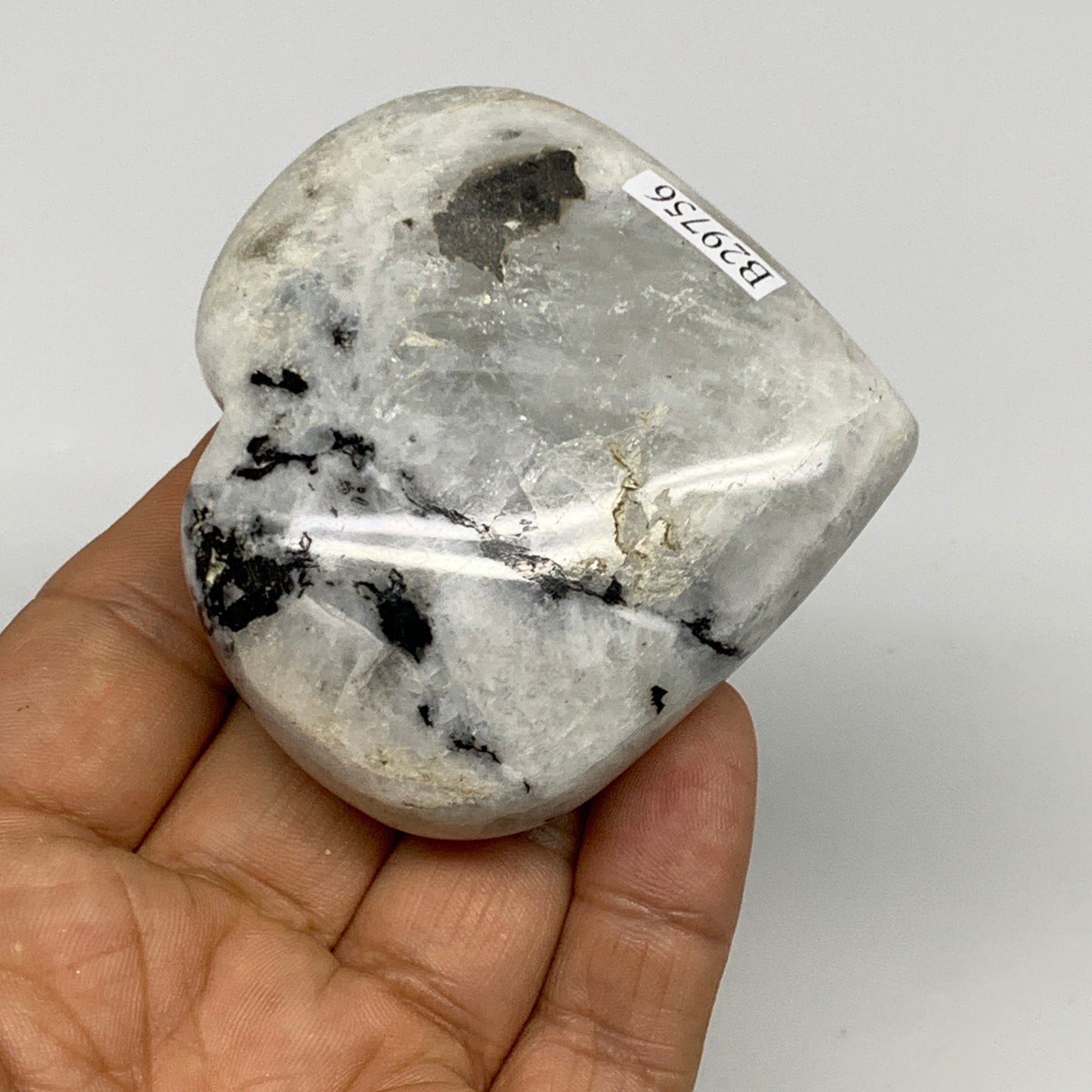 150.5g, 2.5"x2.7"x1", Rainbow Moonstone Heart Crystal Gemstone @India, B29756