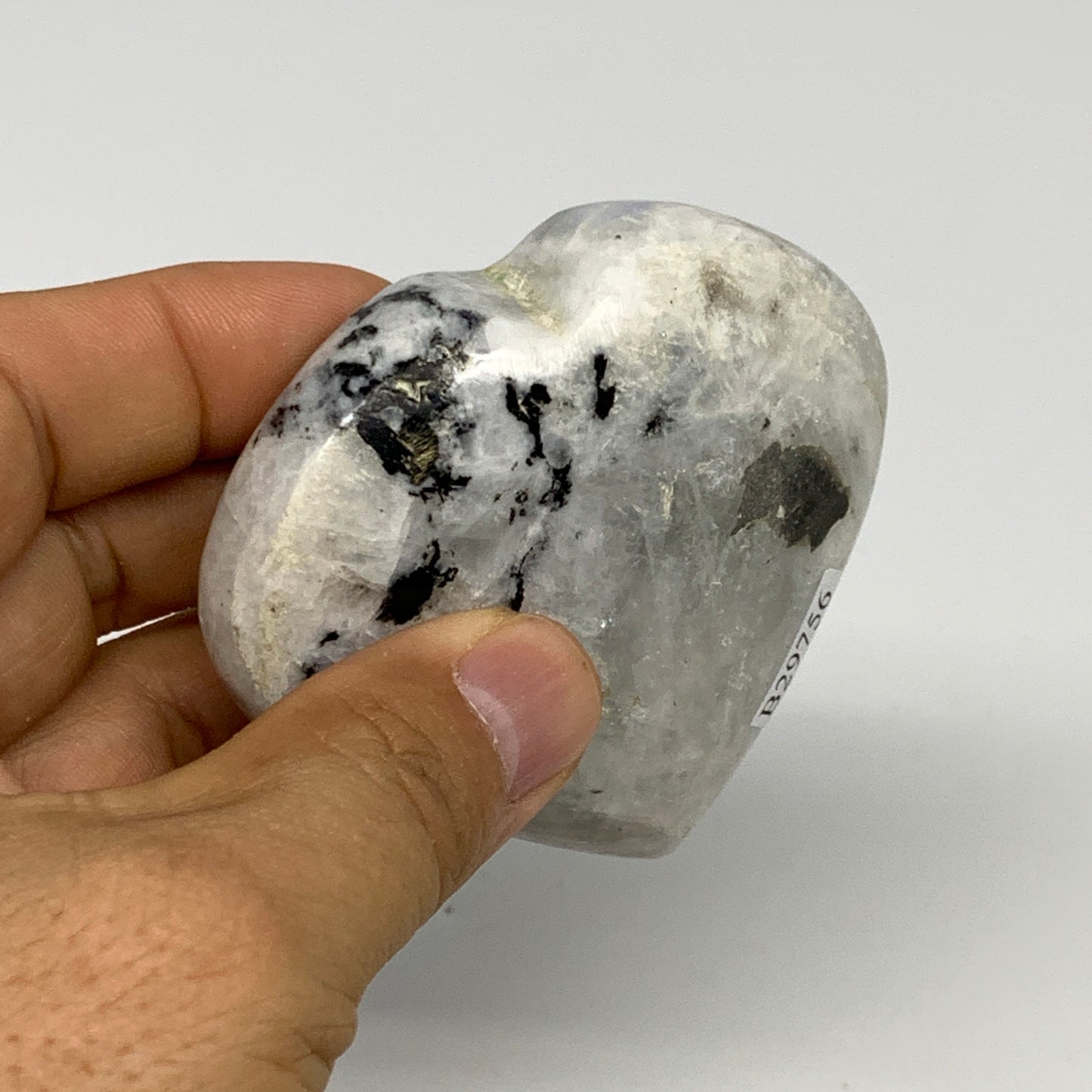 150.5g, 2.5"x2.7"x1", Rainbow Moonstone Heart Crystal Gemstone @India, B29756