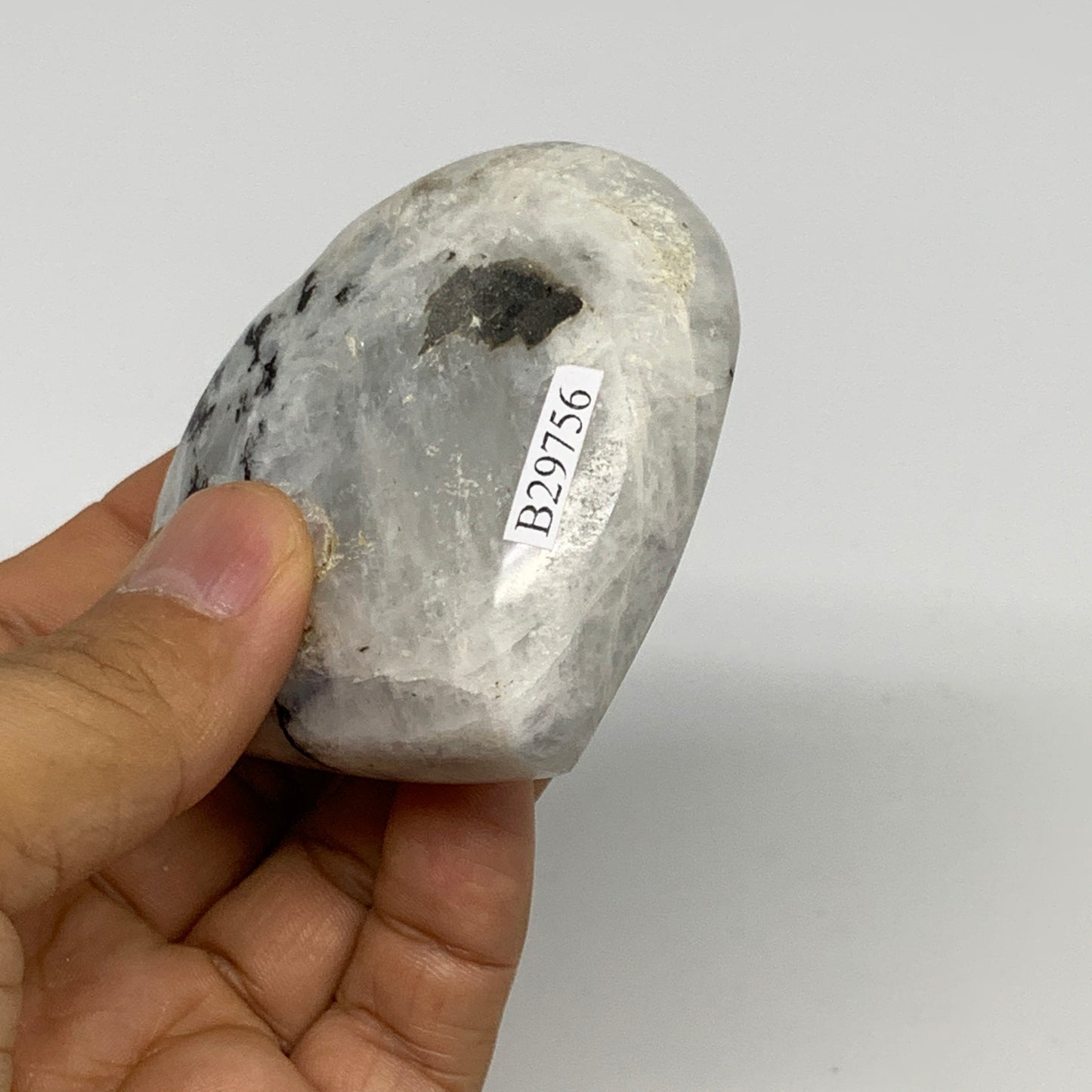 150.5g, 2.5"x2.7"x1", Rainbow Moonstone Heart Crystal Gemstone @India, B29756