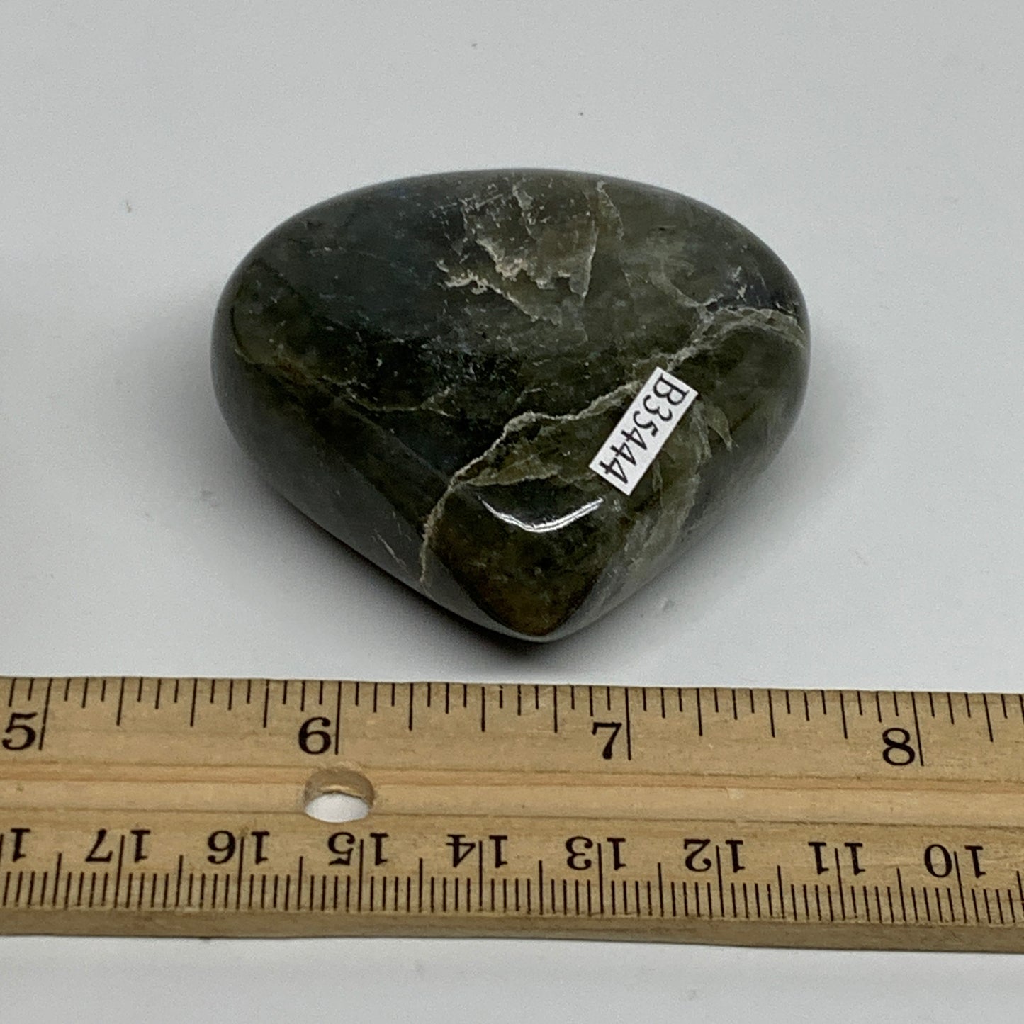 113.3g, 2.2"x2.3"x0.9", Natural Labradorite Heart Polished Crystal, B35444