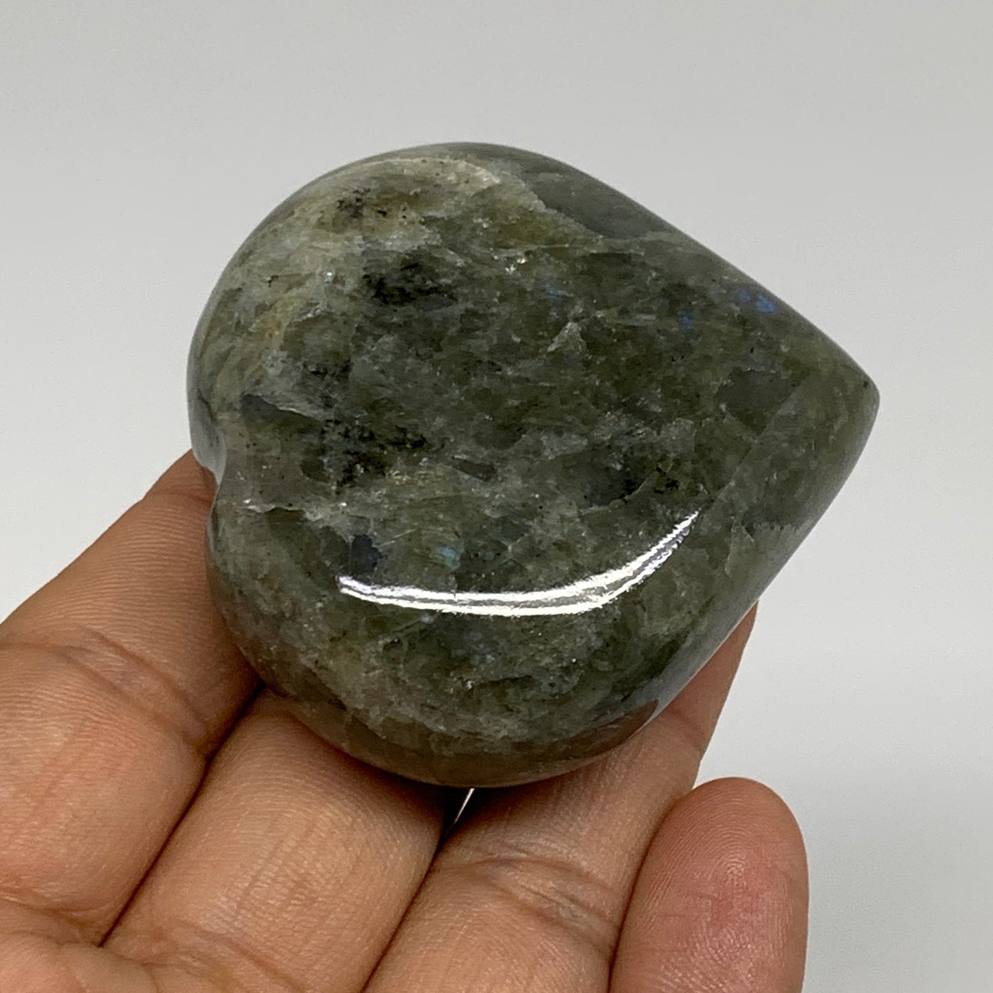 104.8g, 2.1"x2.2"x0.9", Natural Labradorite Heart Polished Crystal, B35445