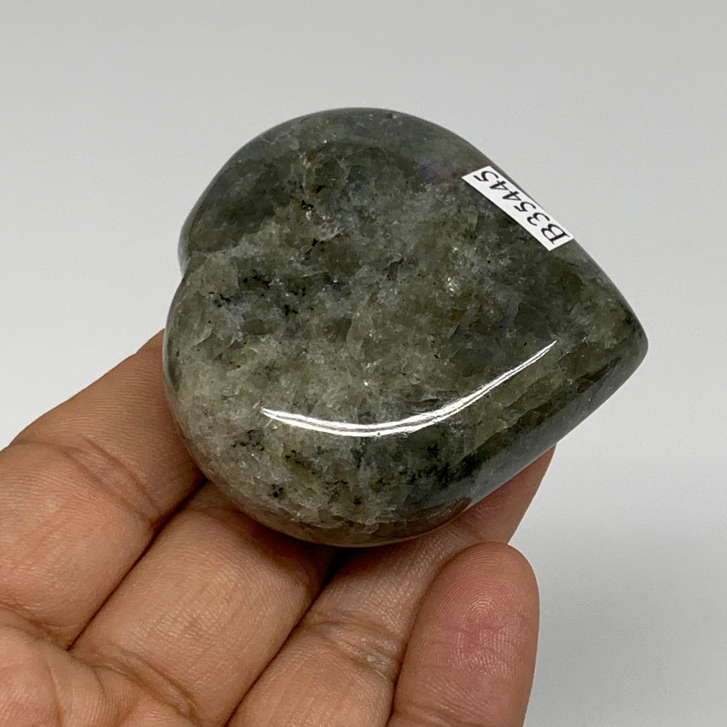 104.8g, 2.1"x2.2"x0.9", Natural Labradorite Heart Polished Crystal, B35445
