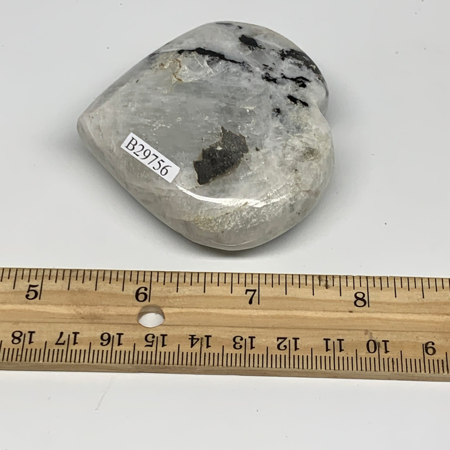 150.5g, 2.5"x2.7"x1", Rainbow Moonstone Heart Crystal Gemstone @India, B29756