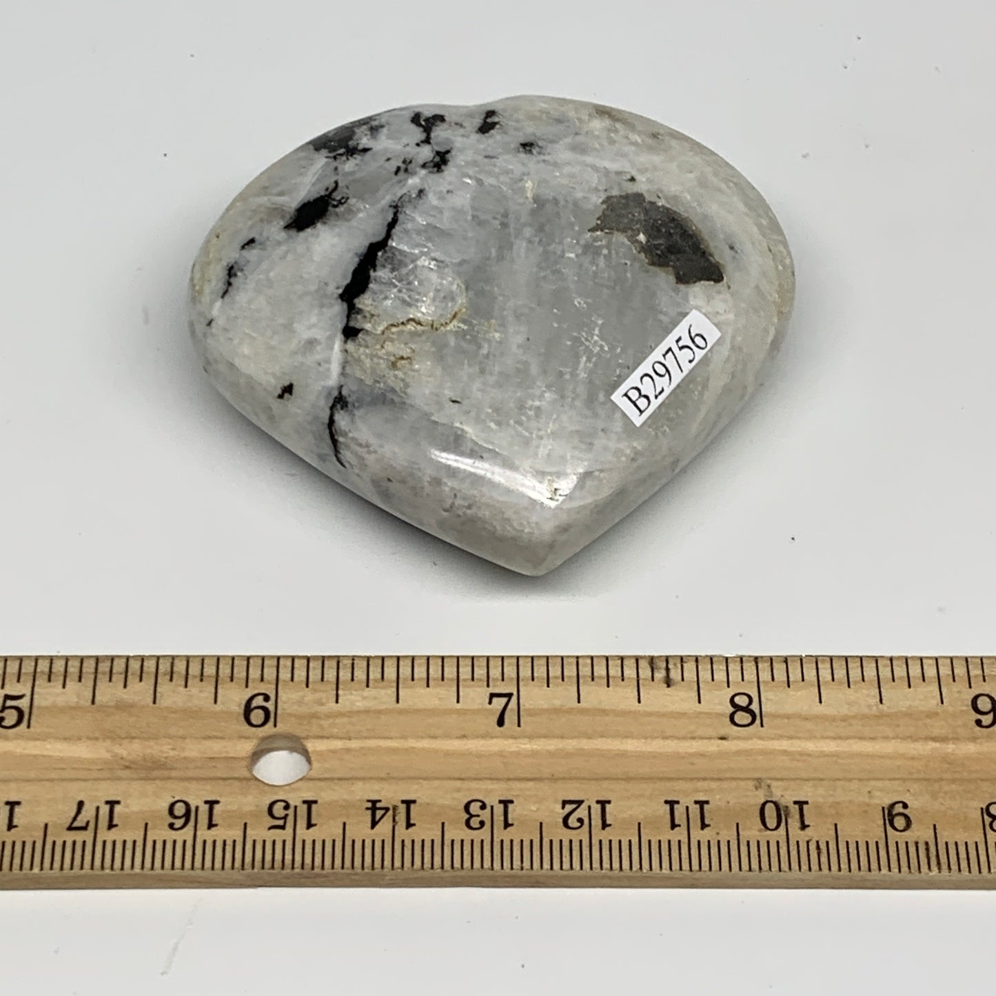 150.5g, 2.5"x2.7"x1", Rainbow Moonstone Heart Crystal Gemstone @India, B29756
