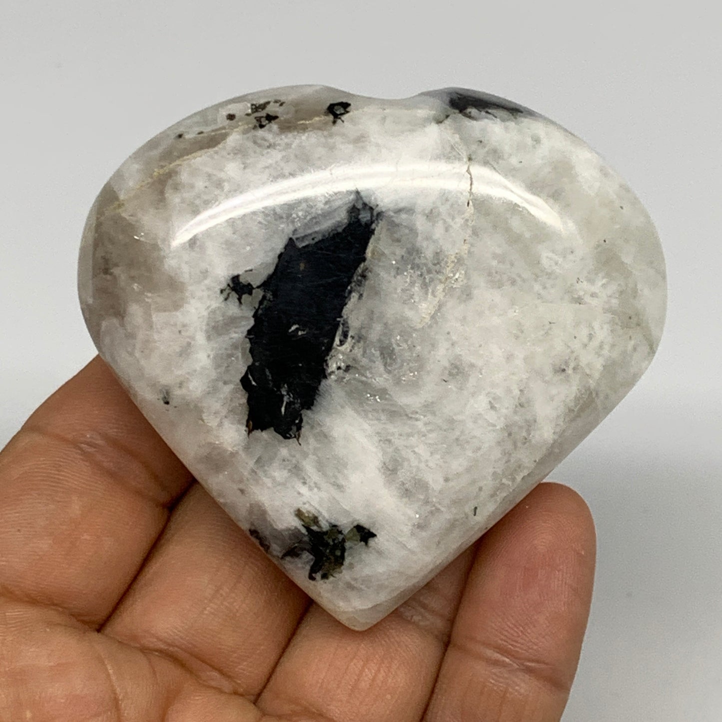 132g, 2.4"x2.6"x0.9", Rainbow Moonstone Heart Crystal Gemstone @India, B29757