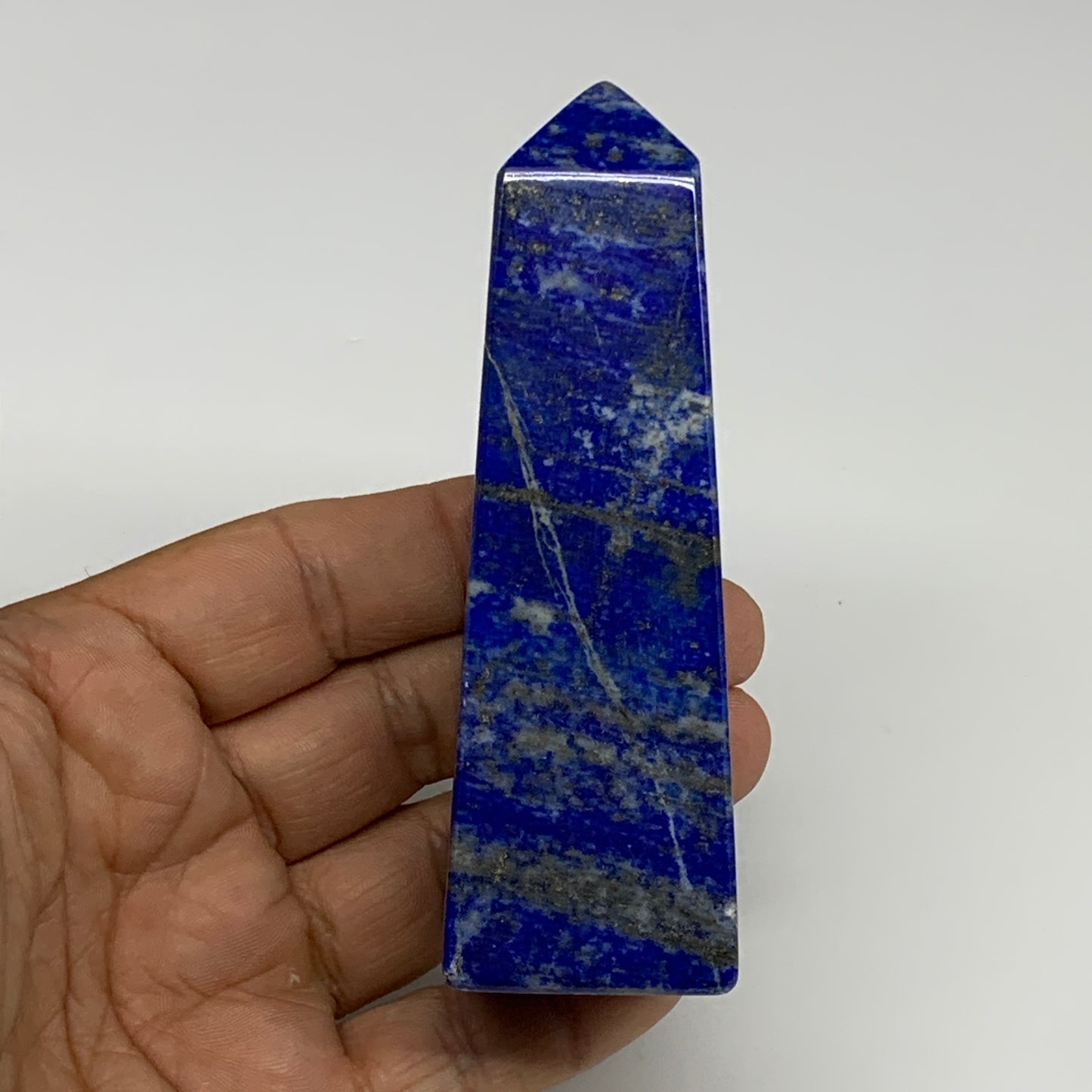 209.2g, 3.9"x1.2"x1.2", Natural Lapis Lazuli Tower Point Obelisk Afghanistan,B30