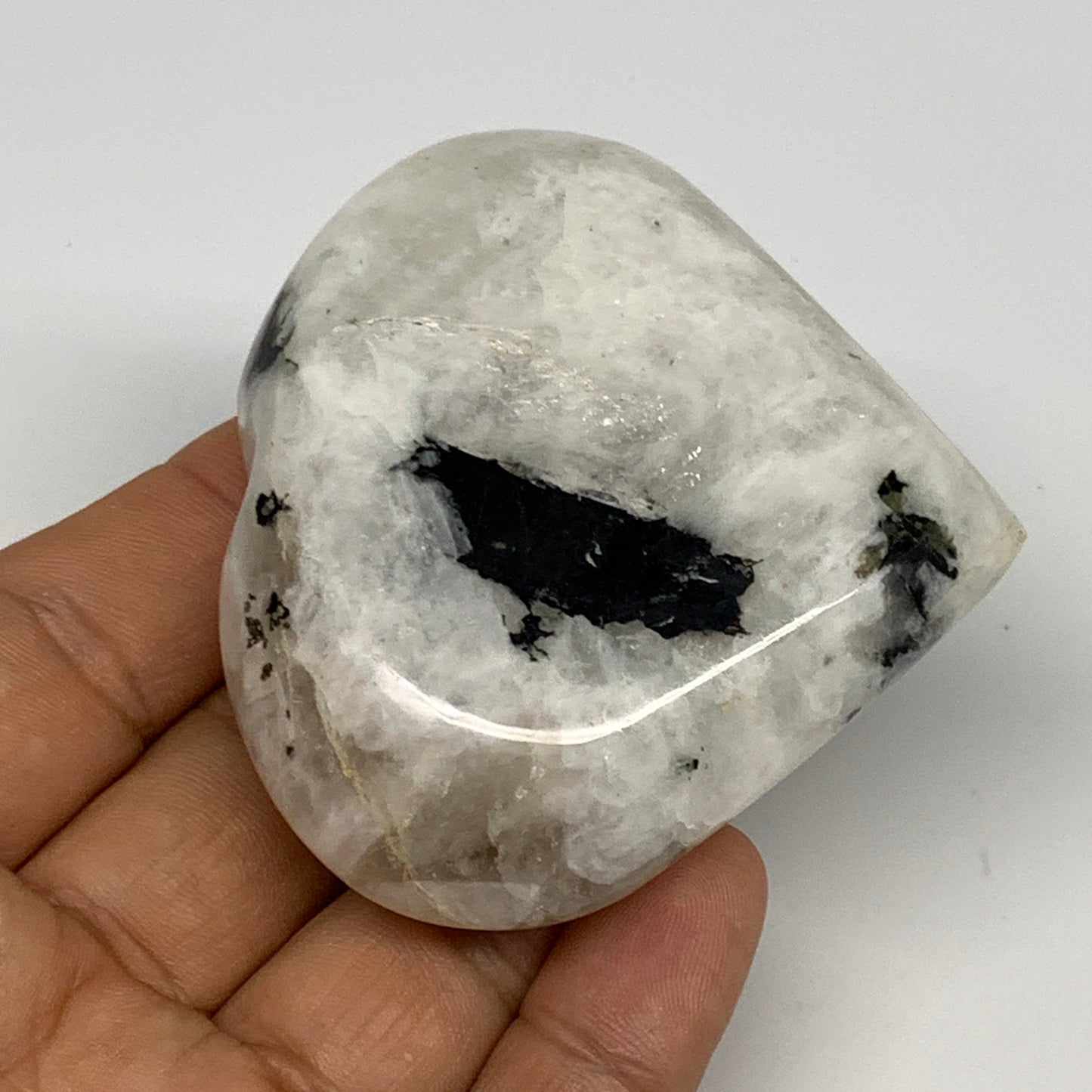 132g, 2.4"x2.6"x0.9", Rainbow Moonstone Heart Crystal Gemstone @India, B29757