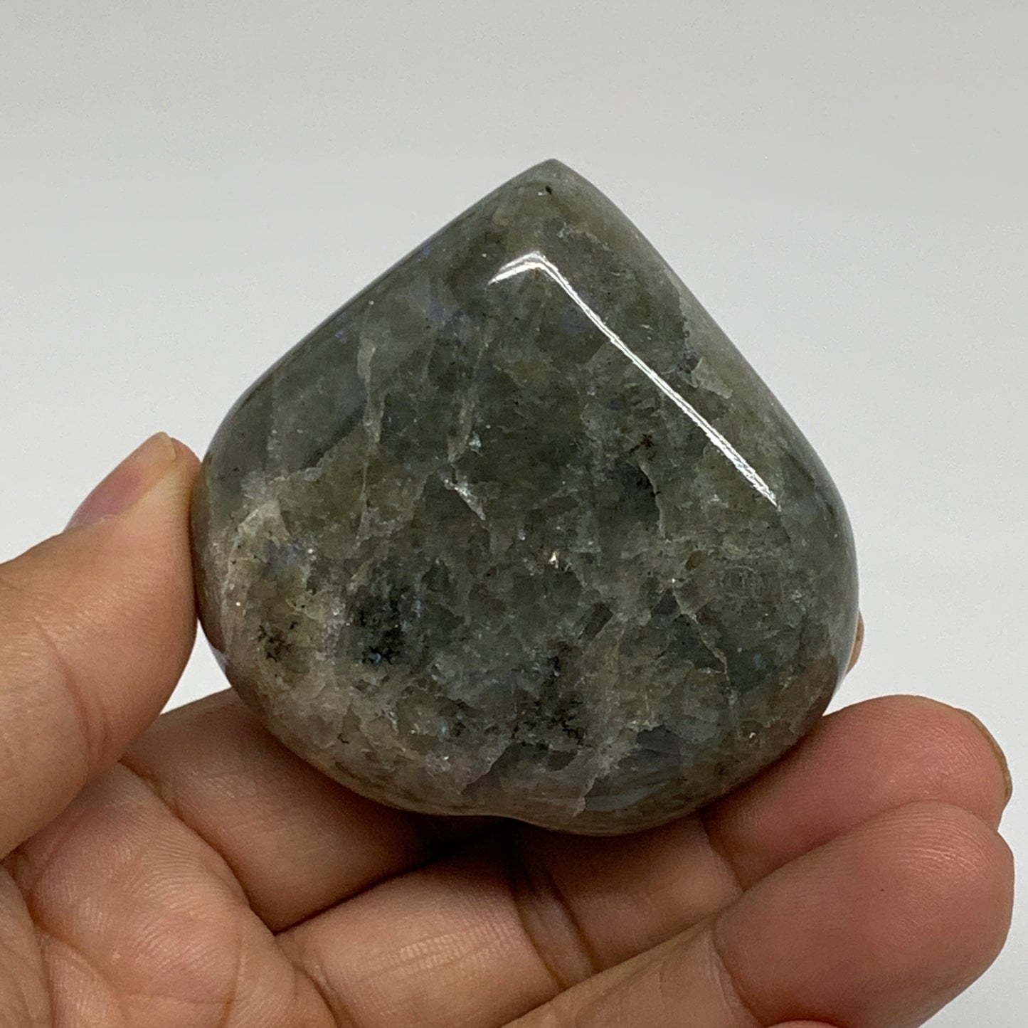 104.8g, 2.1"x2.2"x0.9", Natural Labradorite Heart Polished Crystal, B35445