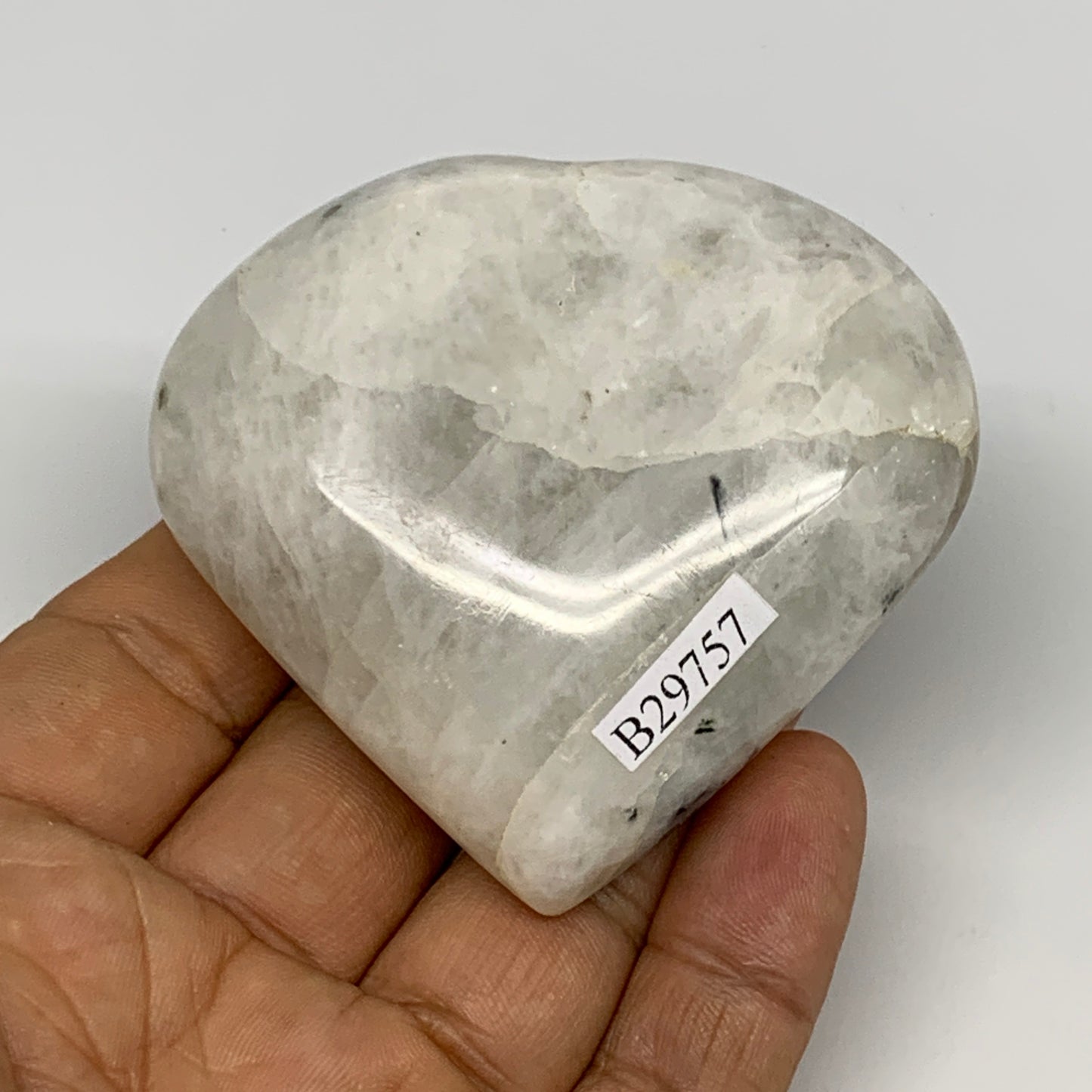 132g, 2.4"x2.6"x0.9", Rainbow Moonstone Heart Crystal Gemstone @India, B29757
