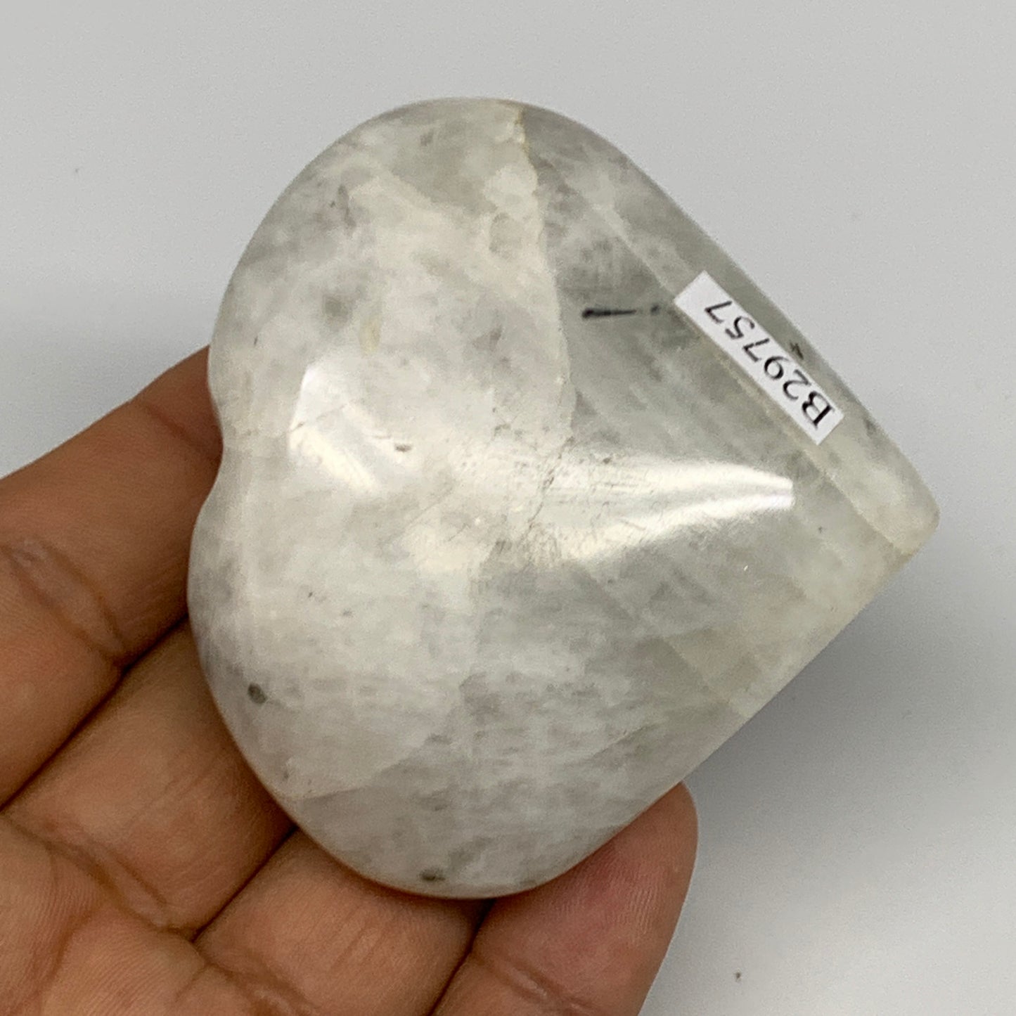 132g, 2.4"x2.6"x0.9", Rainbow Moonstone Heart Crystal Gemstone @India, B29757