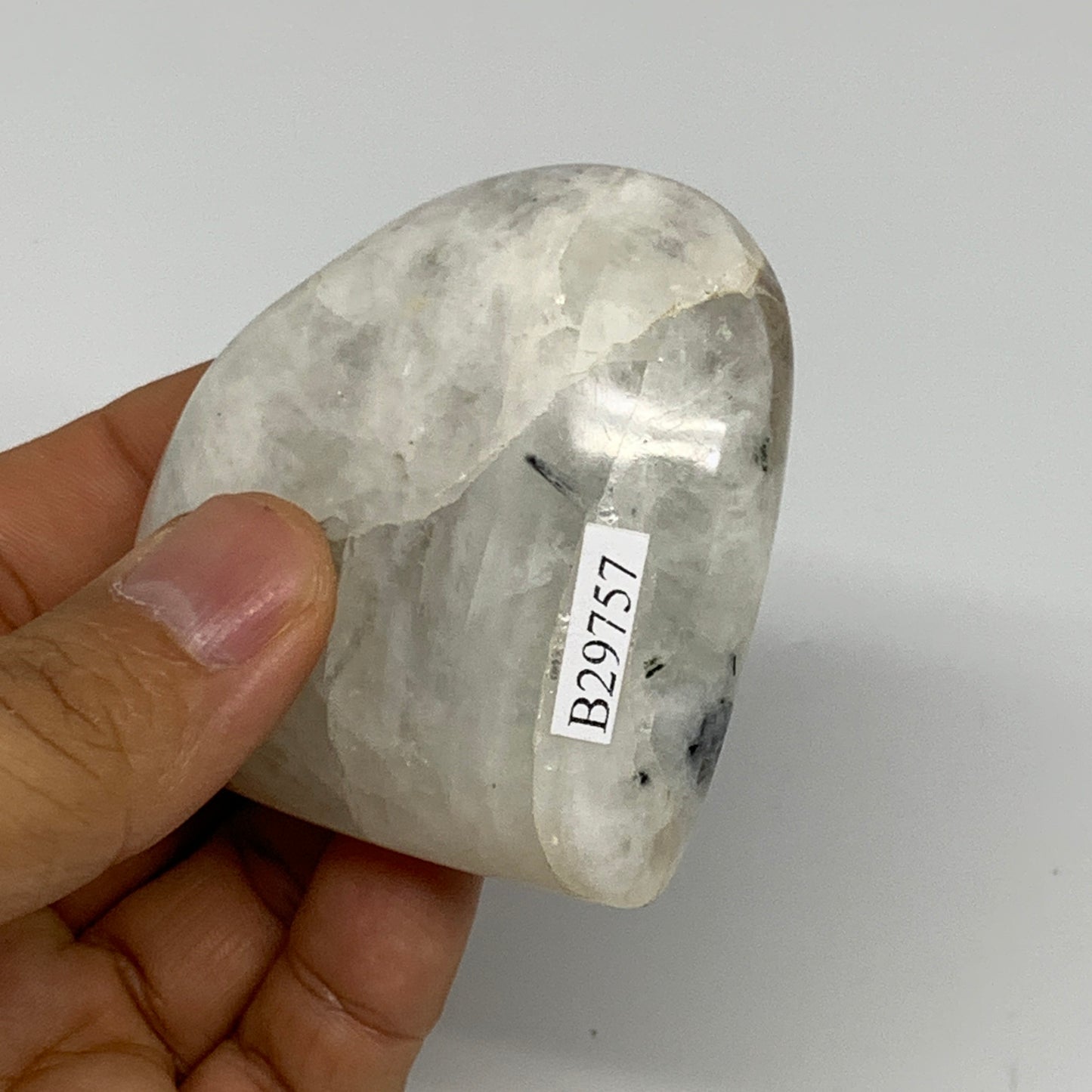 132g, 2.4"x2.6"x0.9", Rainbow Moonstone Heart Crystal Gemstone @India, B29757