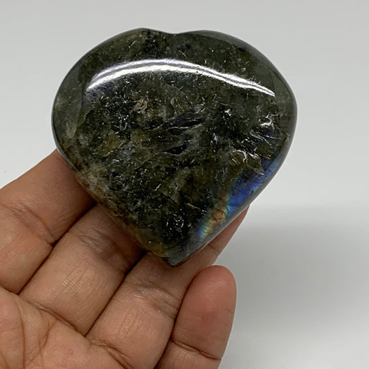 122.8g, 2.2"x2.3"x1" Natural Labradorite Heart Polished Healing Crystal, B35446