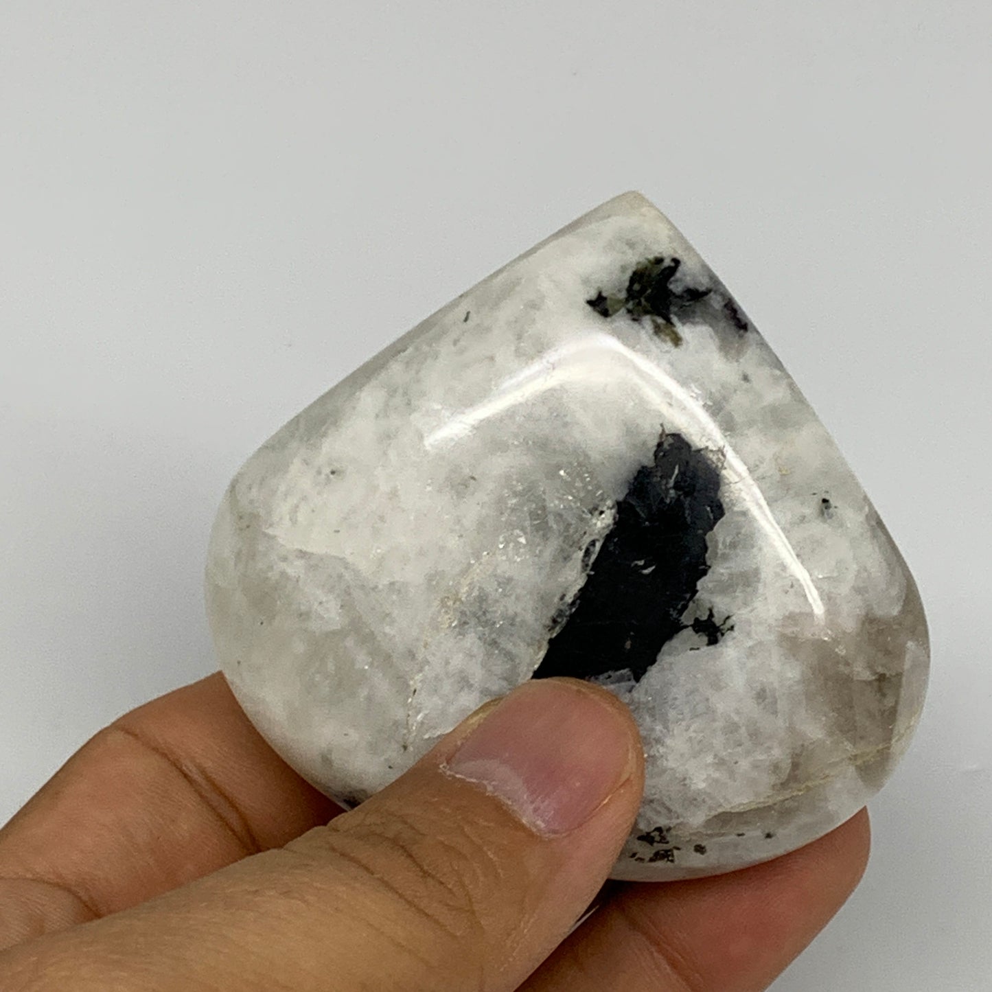 132g, 2.4"x2.6"x0.9", Rainbow Moonstone Heart Crystal Gemstone @India, B29757