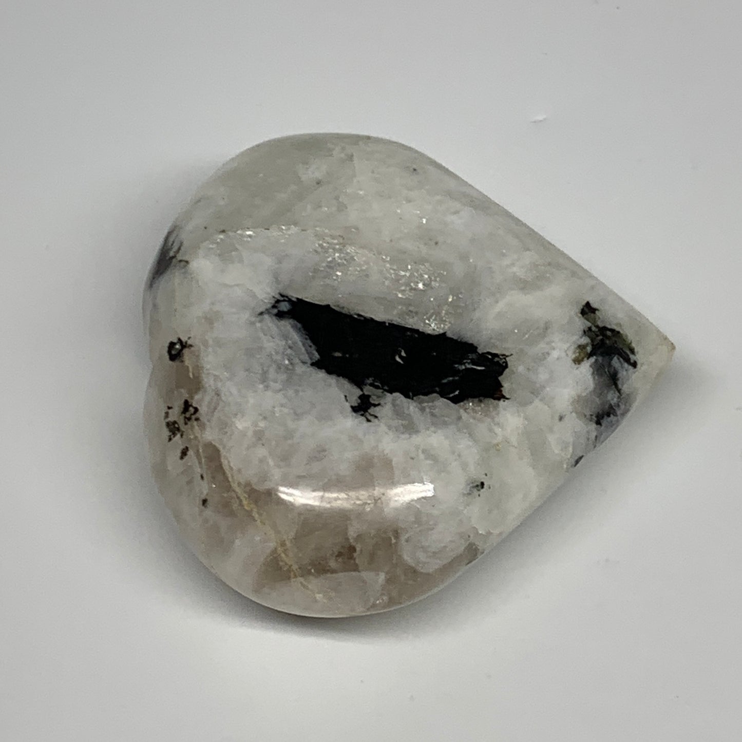 132g, 2.4"x2.6"x0.9", Rainbow Moonstone Heart Crystal Gemstone @India, B29757