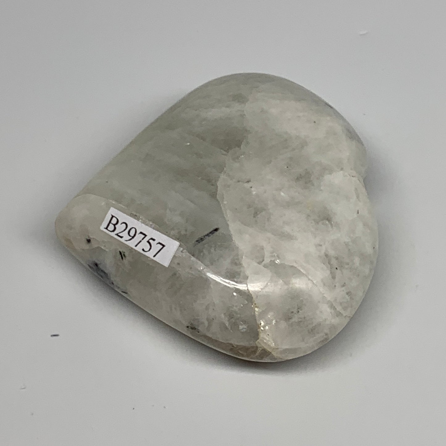 132g, 2.4"x2.6"x0.9", Rainbow Moonstone Heart Crystal Gemstone @India, B29757