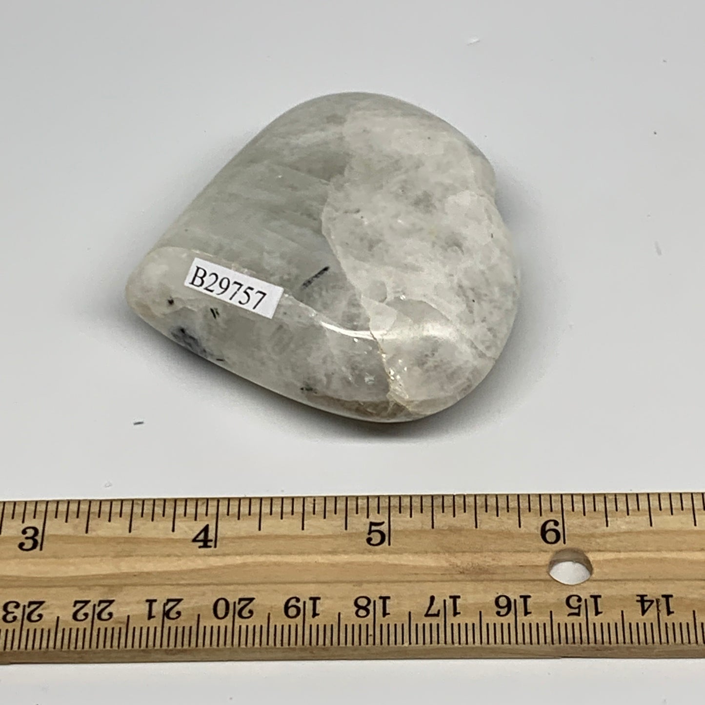 132g, 2.4"x2.6"x0.9", Rainbow Moonstone Heart Crystal Gemstone @India, B29757