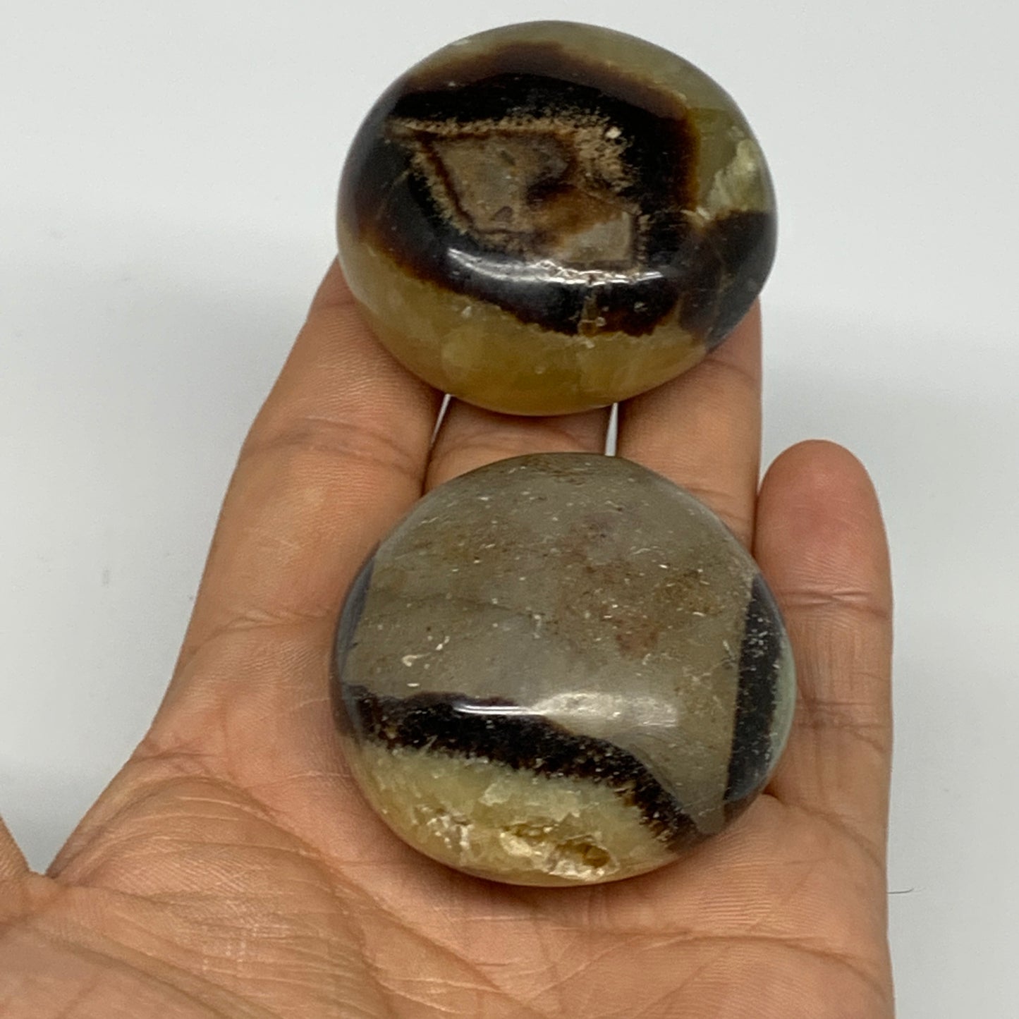 175g, 1.8"-1.8", 2pcs, Septarian Nodule Palm-Stone Polished Reiki Crystal, B2826