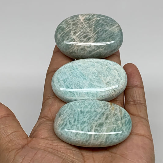 161.1g, 2"-2.1", 3pcs, Natural Amazonite Palm-Stone Tumbled Polished, B34672
