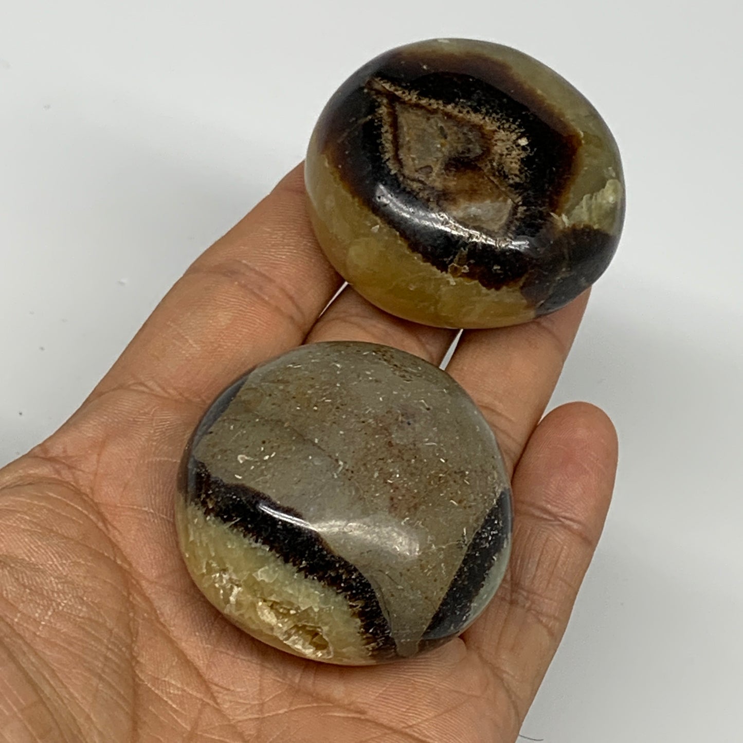 175g, 1.8"-1.8", 2pcs, Septarian Nodule Palm-Stone Polished Reiki Crystal, B2826