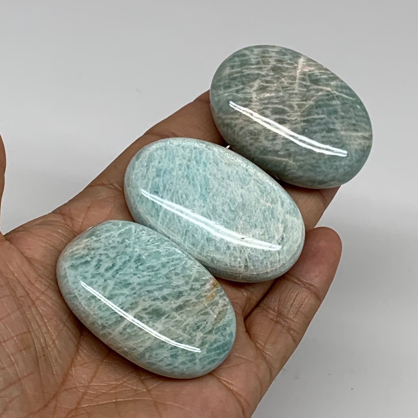 161.1g, 2"-2.1", 3pcs, Natural Amazonite Palm-Stone Tumbled Polished, B34672
