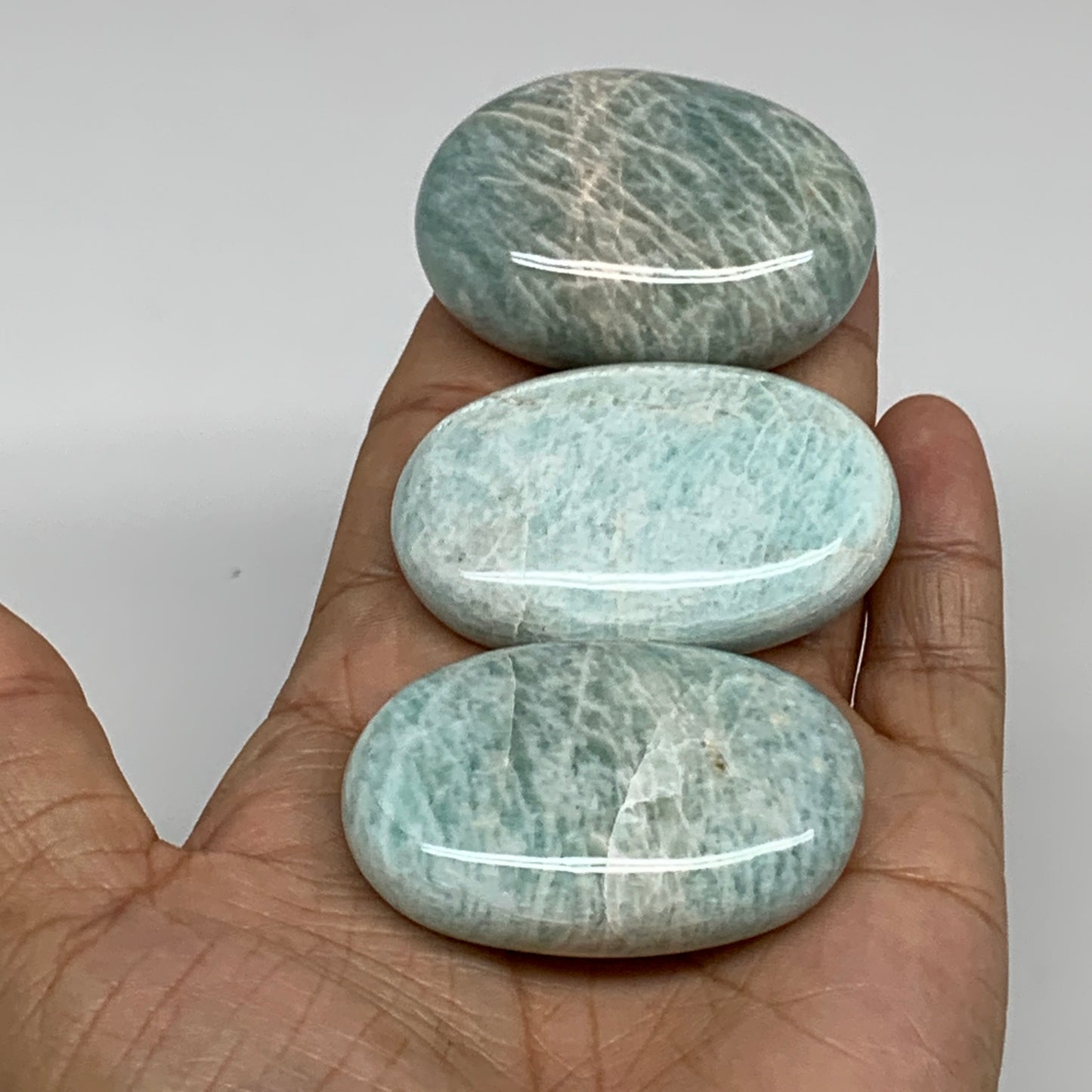 161.1g, 2"-2.1", 3pcs, Natural Amazonite Palm-Stone Tumbled Polished, B34672