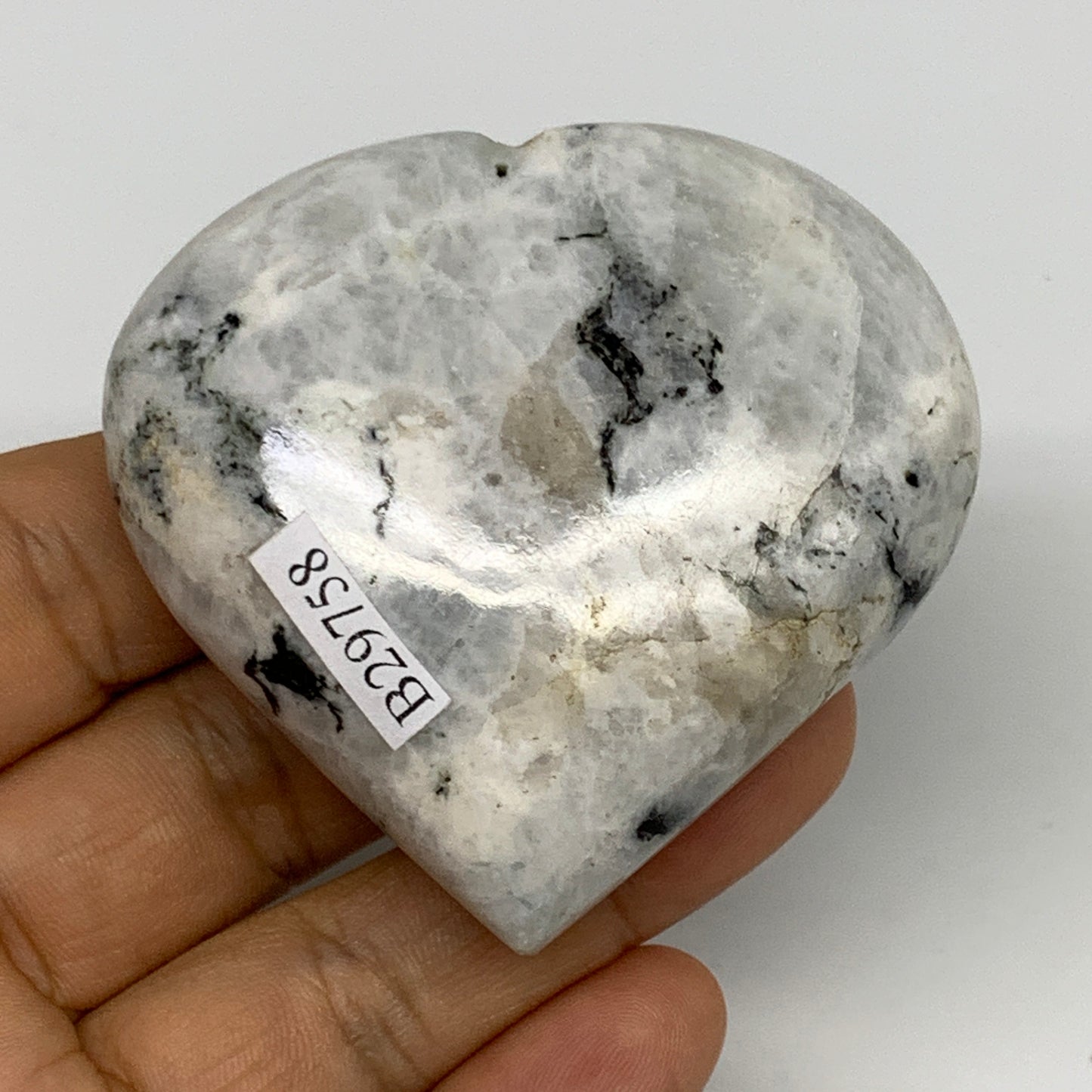 115.7g, 2.3"x2.4"x0.9", Rainbow Moonstone Heart Crystal Gemstone @India, B29758