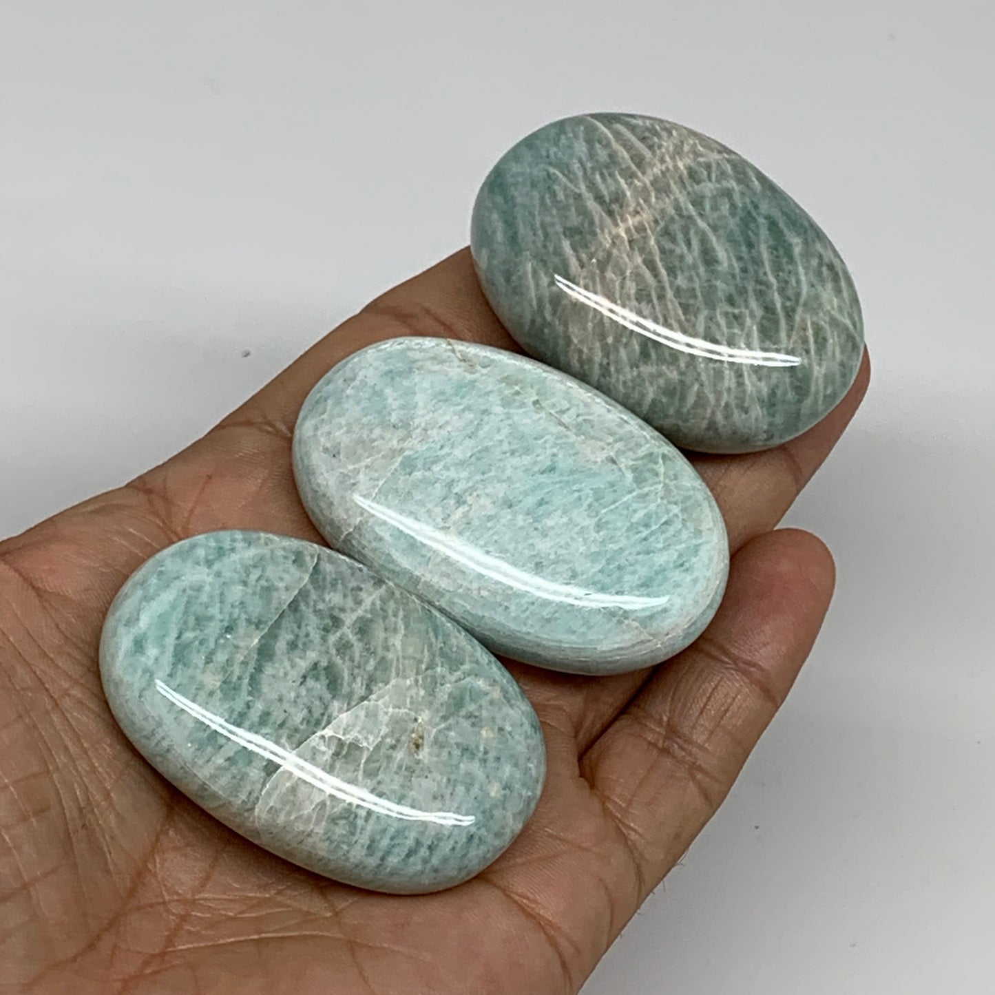 161.1g, 2"-2.1", 3pcs, Natural Amazonite Palm-Stone Tumbled Polished, B34672