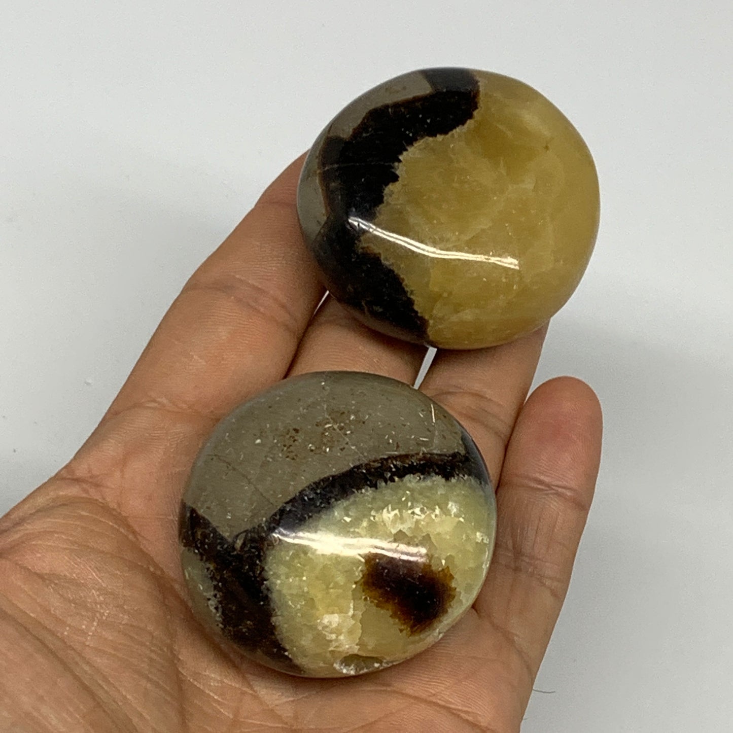 175g, 1.8"-1.8", 2pcs, Septarian Nodule Palm-Stone Polished Reiki Crystal, B2826