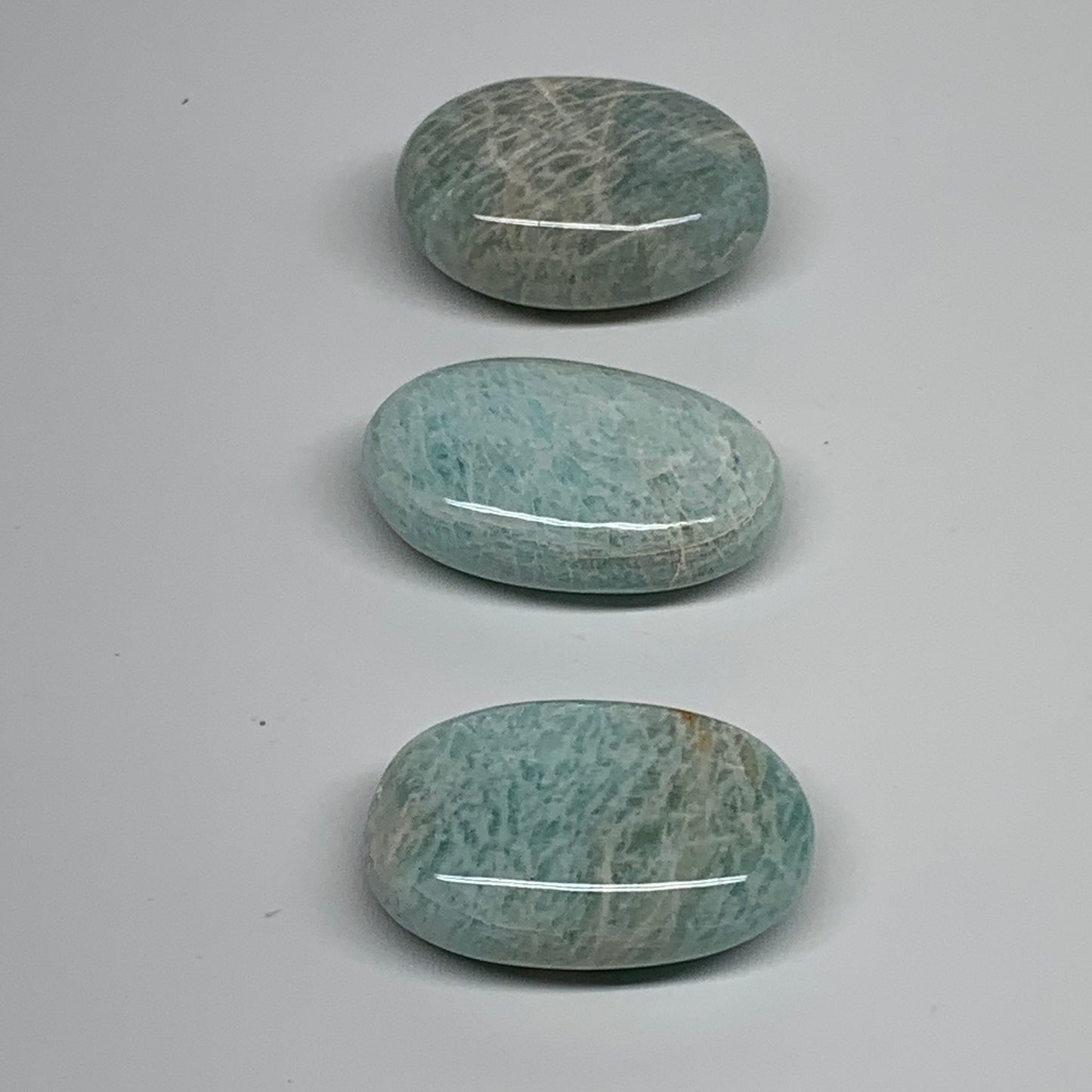 161.1g, 2"-2.1", 3pcs, Natural Amazonite Palm-Stone Tumbled Polished, B34672