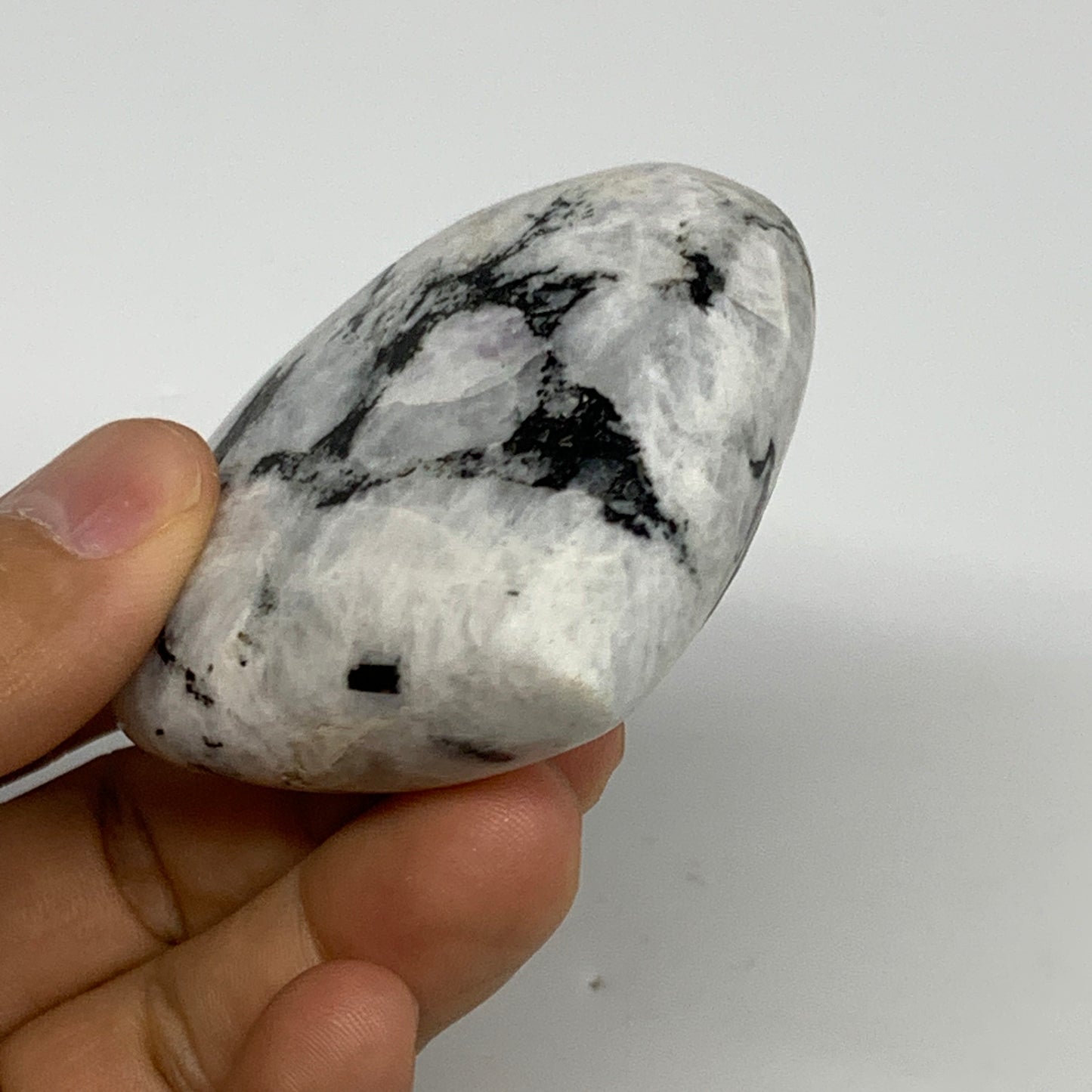 115.7g, 2.3"x2.4"x0.9", Rainbow Moonstone Heart Crystal Gemstone @India, B29758