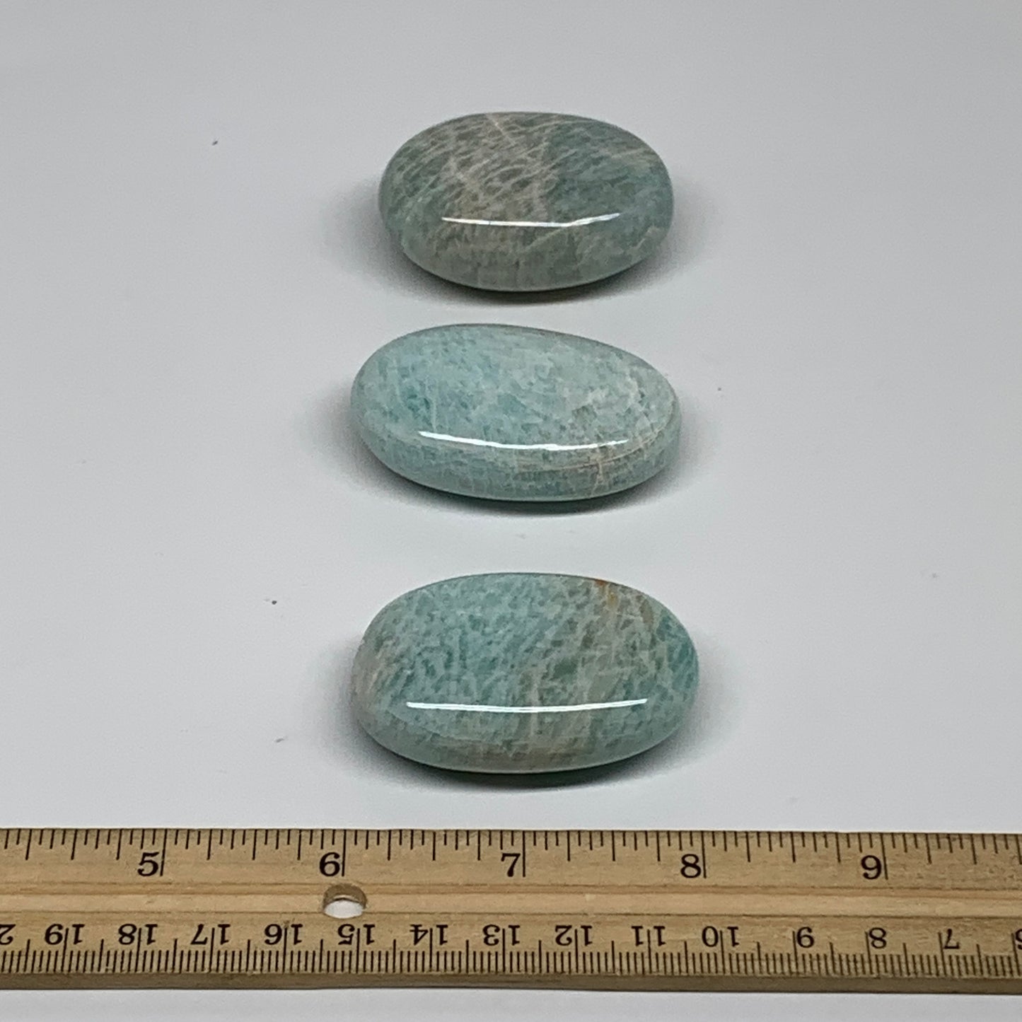 161.1g, 2"-2.1", 3pcs, Natural Amazonite Palm-Stone Tumbled Polished, B34672