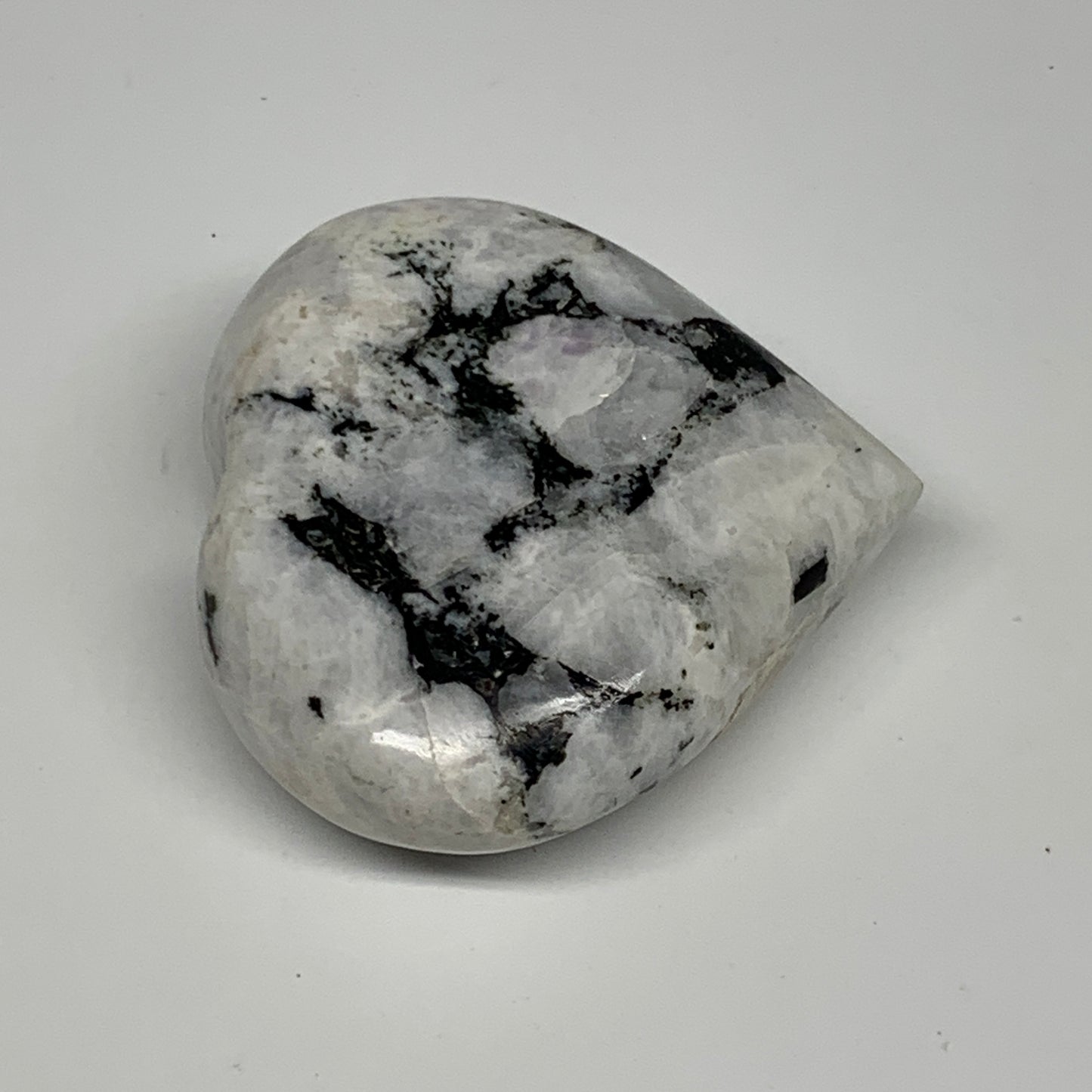 115.7g, 2.3"x2.4"x0.9", Rainbow Moonstone Heart Crystal Gemstone @India, B29758