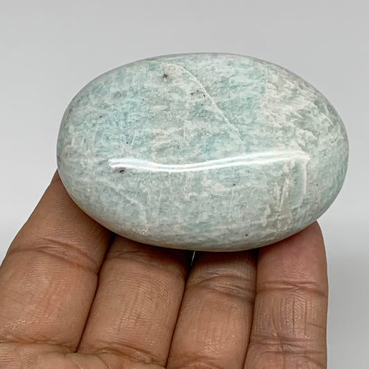 95.2g, 2.4"x1.7"x0.9", Natural Amazonite Palm-Stone Tumbled Polished, B34673