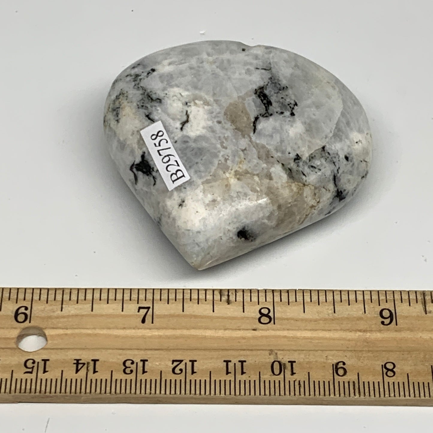 115.7g, 2.3"x2.4"x0.9", Rainbow Moonstone Heart Crystal Gemstone @India, B29758