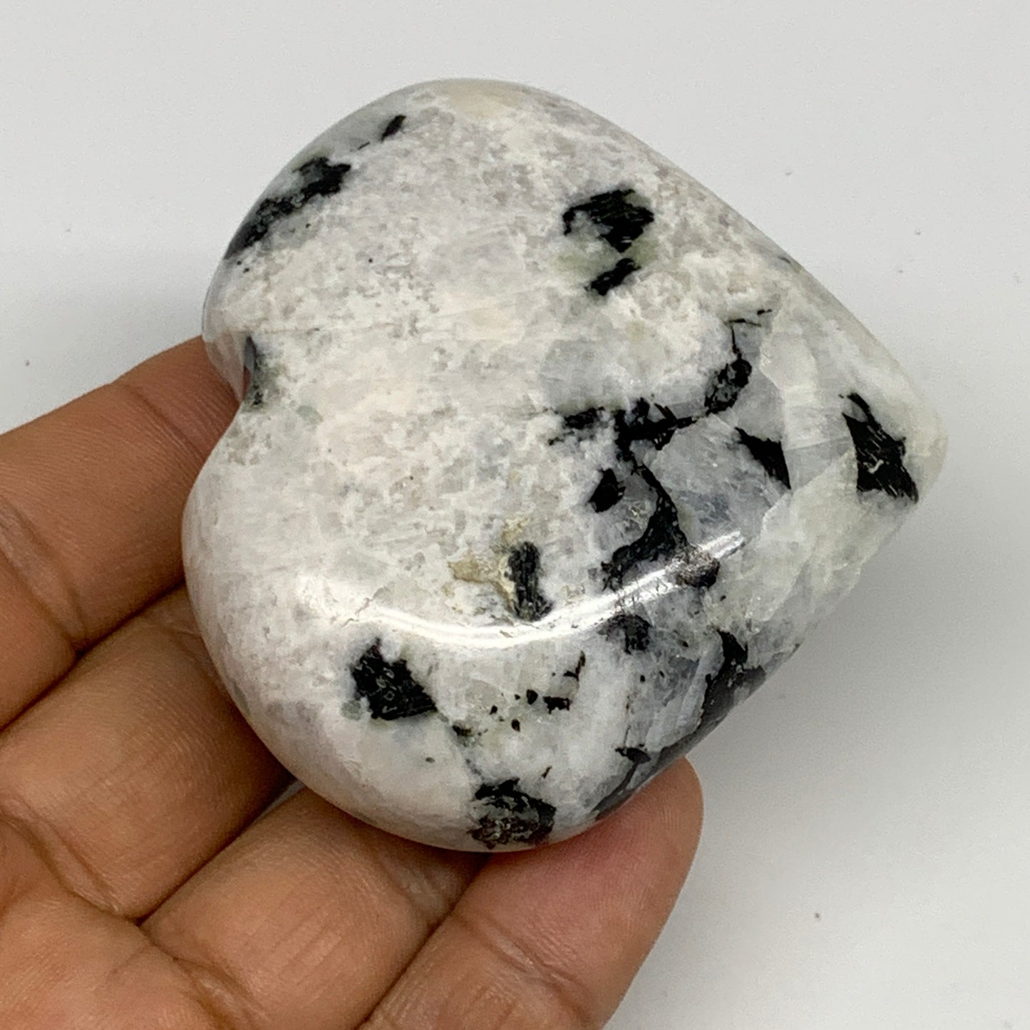 146.5g, 2.3"x2.6"x1", Rainbow Moonstone Heart Crystal Gemstone @India, B29759