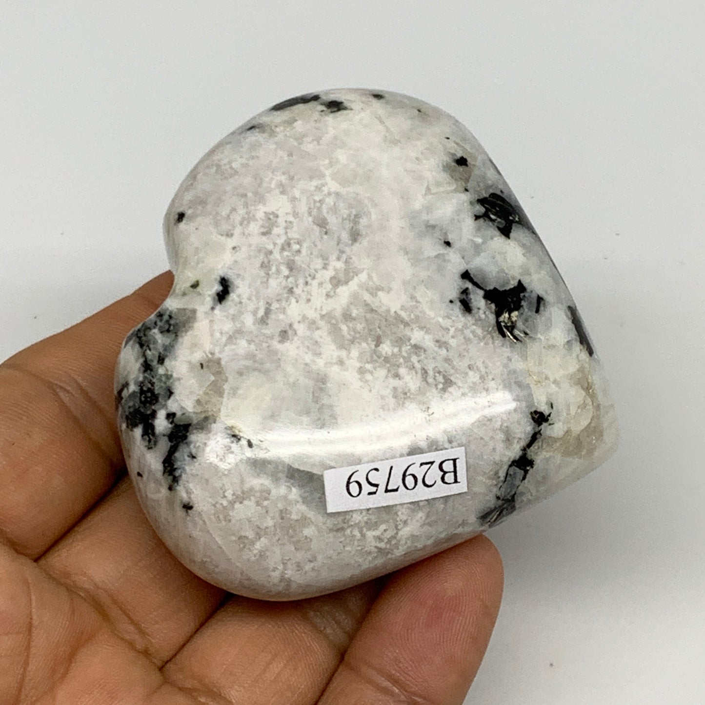 146.5g, 2.3"x2.6"x1", Rainbow Moonstone Heart Crystal Gemstone @India, B29759