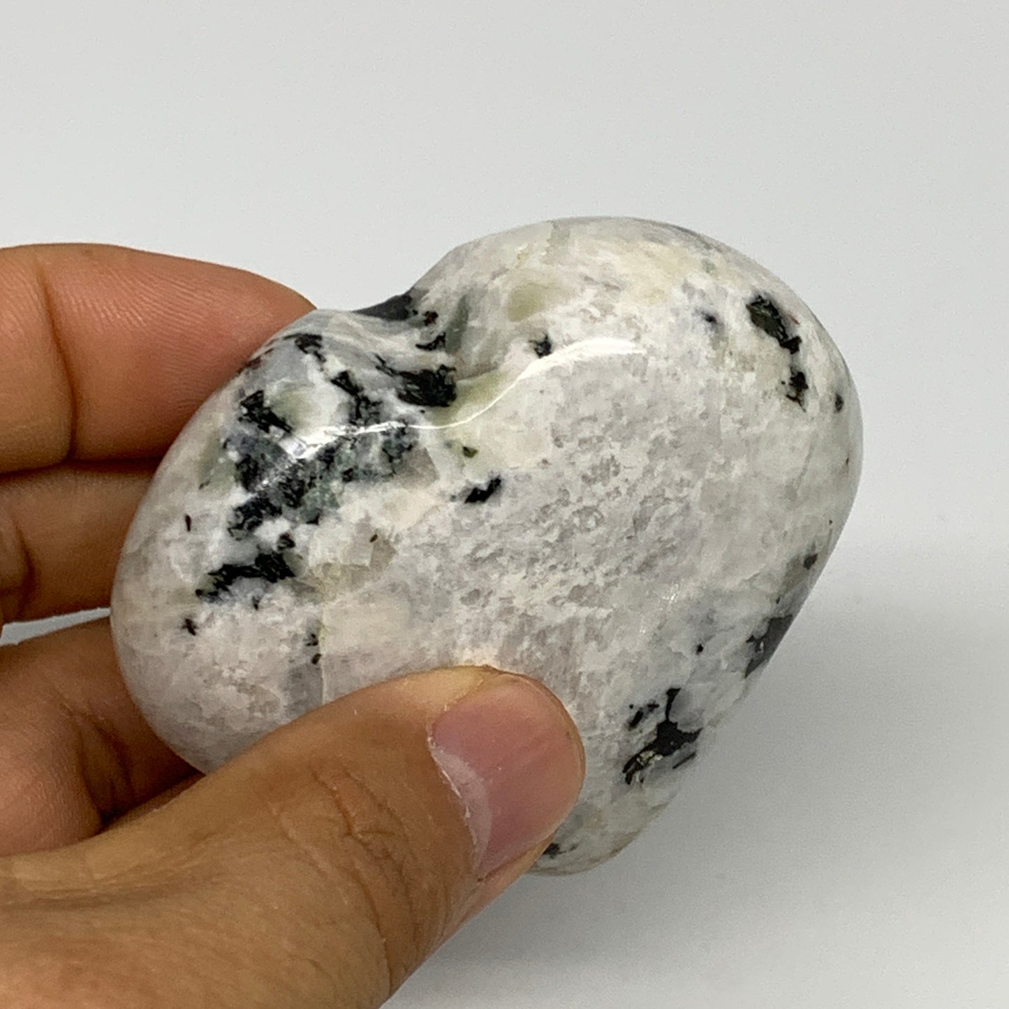 146.5g, 2.3"x2.6"x1", Rainbow Moonstone Heart Crystal Gemstone @India, B29759