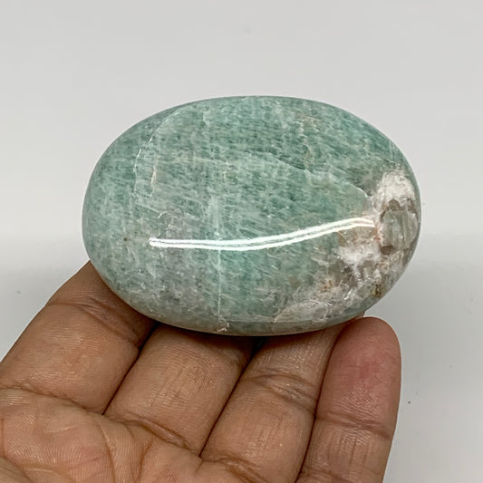 107.5g, 2.5"x1.8"x1", Natural Amazonite Palm-Stone Tumbled Polished, B34674