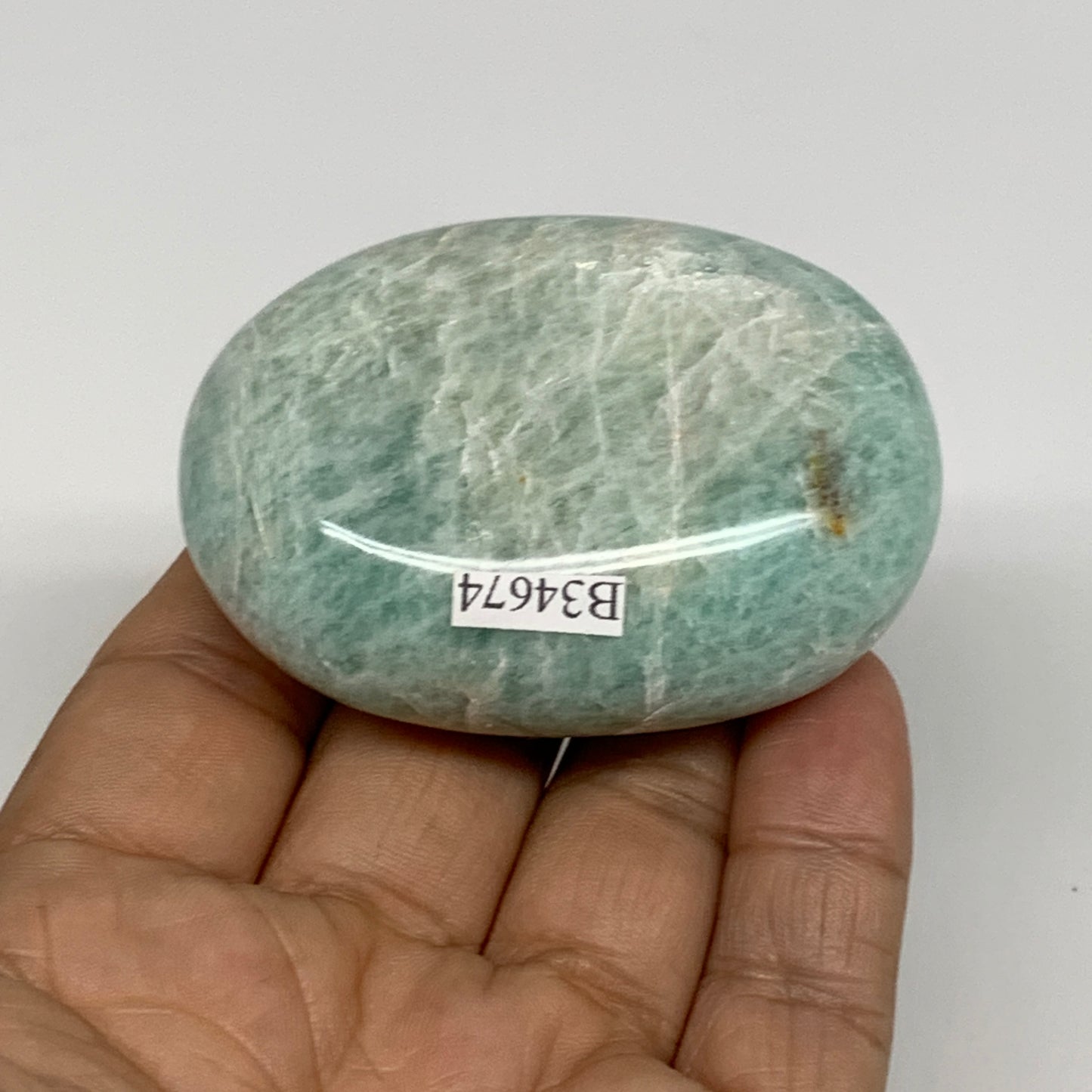 107.5g, 2.5"x1.8"x1", Natural Amazonite Palm-Stone Tumbled Polished, B34674