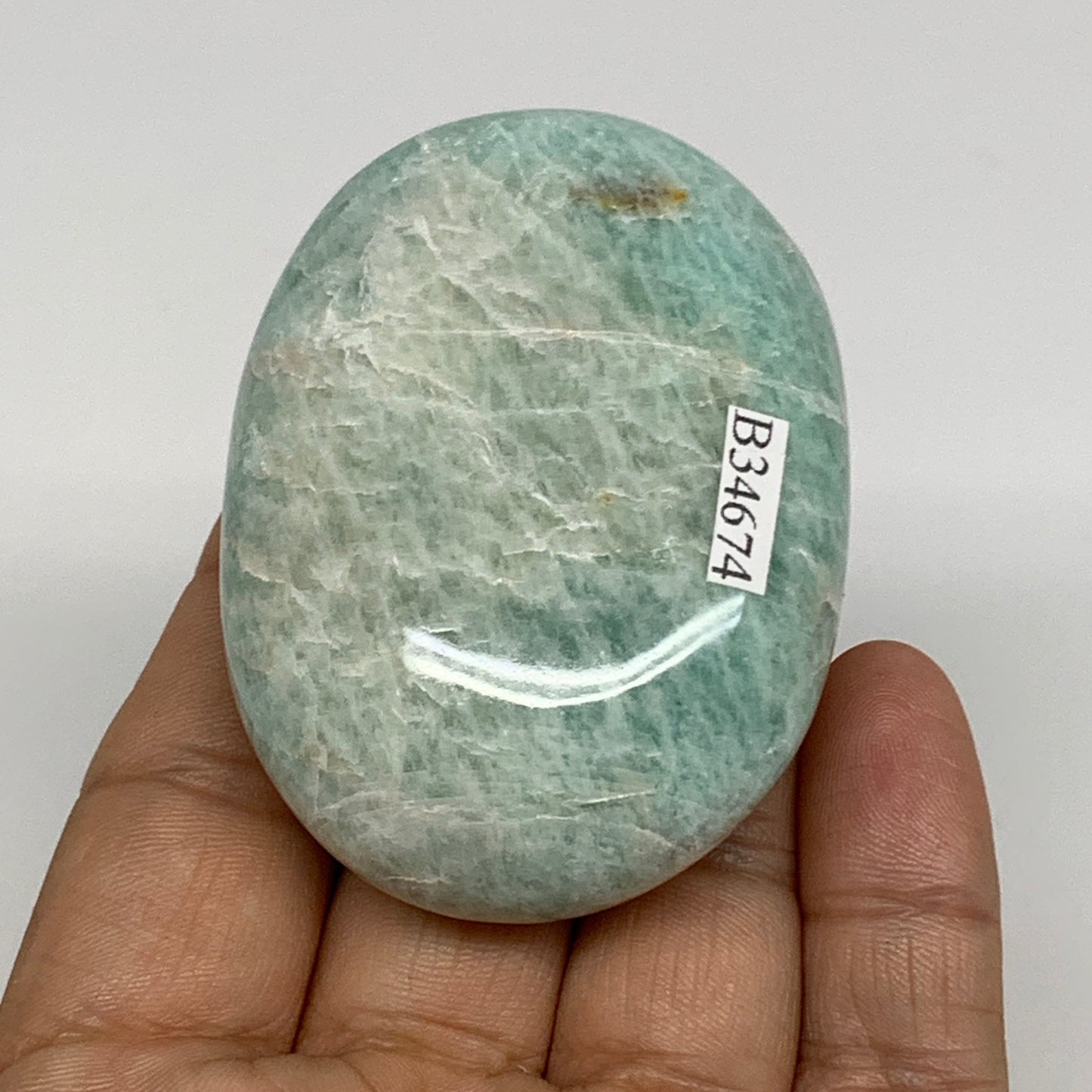 107.5g, 2.5"x1.8"x1", Natural Amazonite Palm-Stone Tumbled Polished, B34674