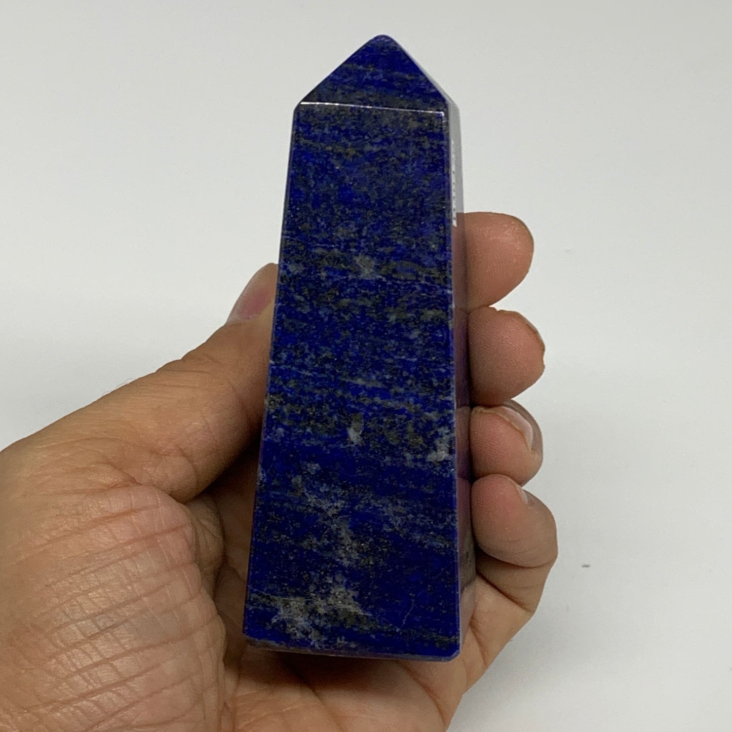 250.3g, 3.8"x1.3"x1.3", Natural Lapis Lazuli Tower Point Obelisk Afghanistan,B30