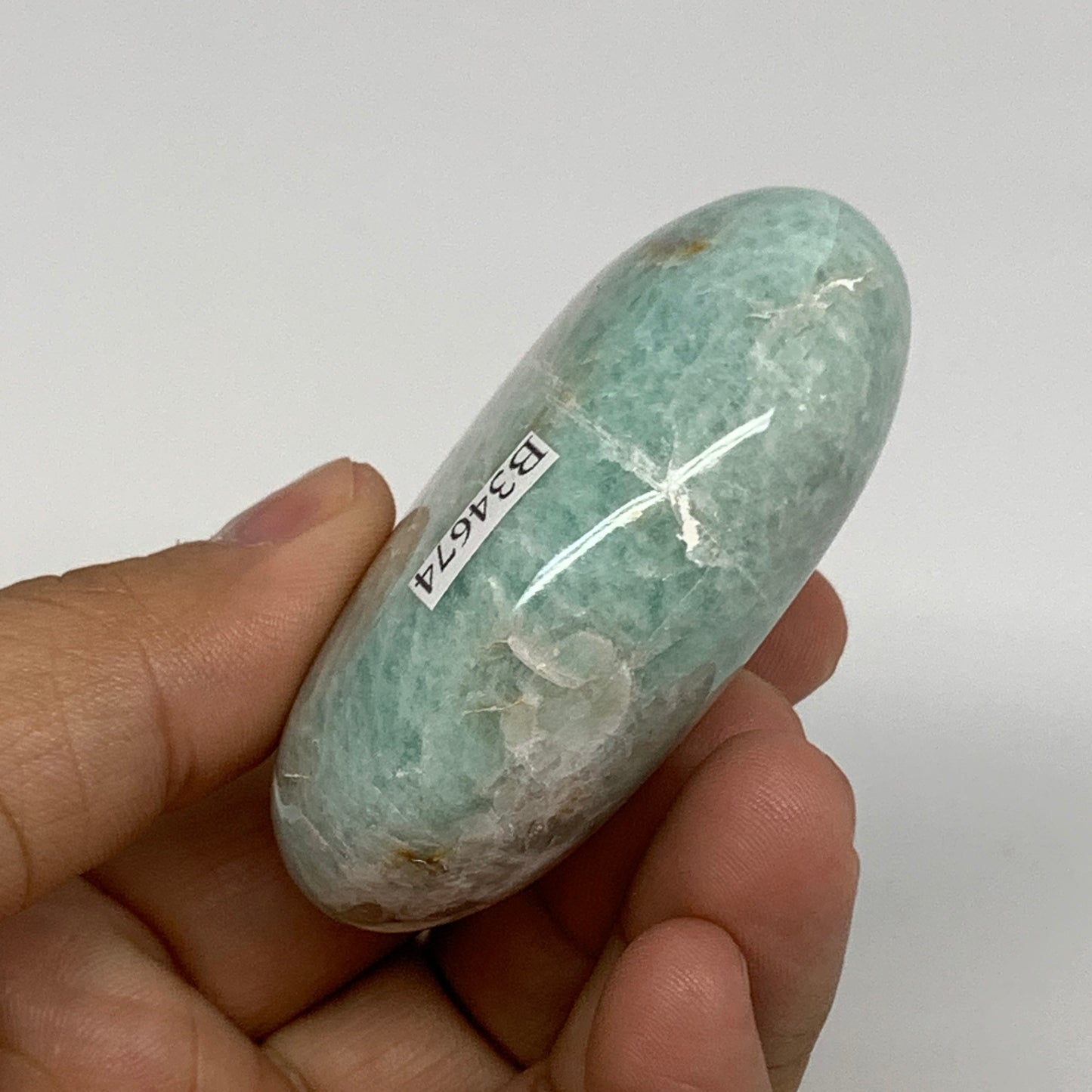107.5g, 2.5"x1.8"x1", Natural Amazonite Palm-Stone Tumbled Polished, B34674