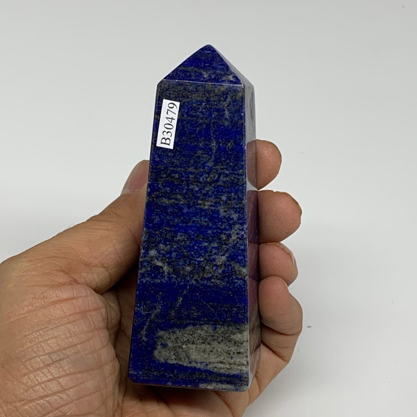 250.3g, 3.8"x1.3"x1.3", Natural Lapis Lazuli Tower Point Obelisk Afghanistan,B30