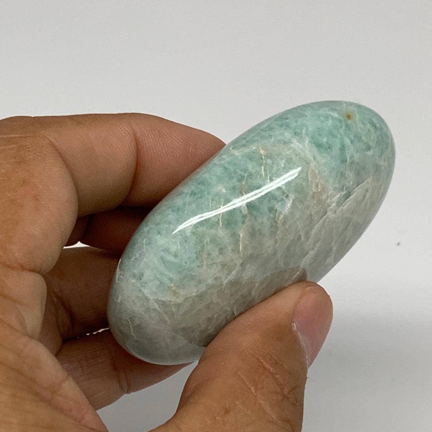 107.5g, 2.5"x1.8"x1", Natural Amazonite Palm-Stone Tumbled Polished, B34674
