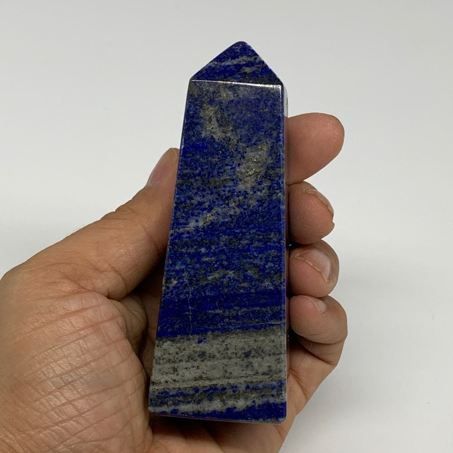 250.3g, 3.8"x1.3"x1.3", Natural Lapis Lazuli Tower Point Obelisk Afghanistan,B30