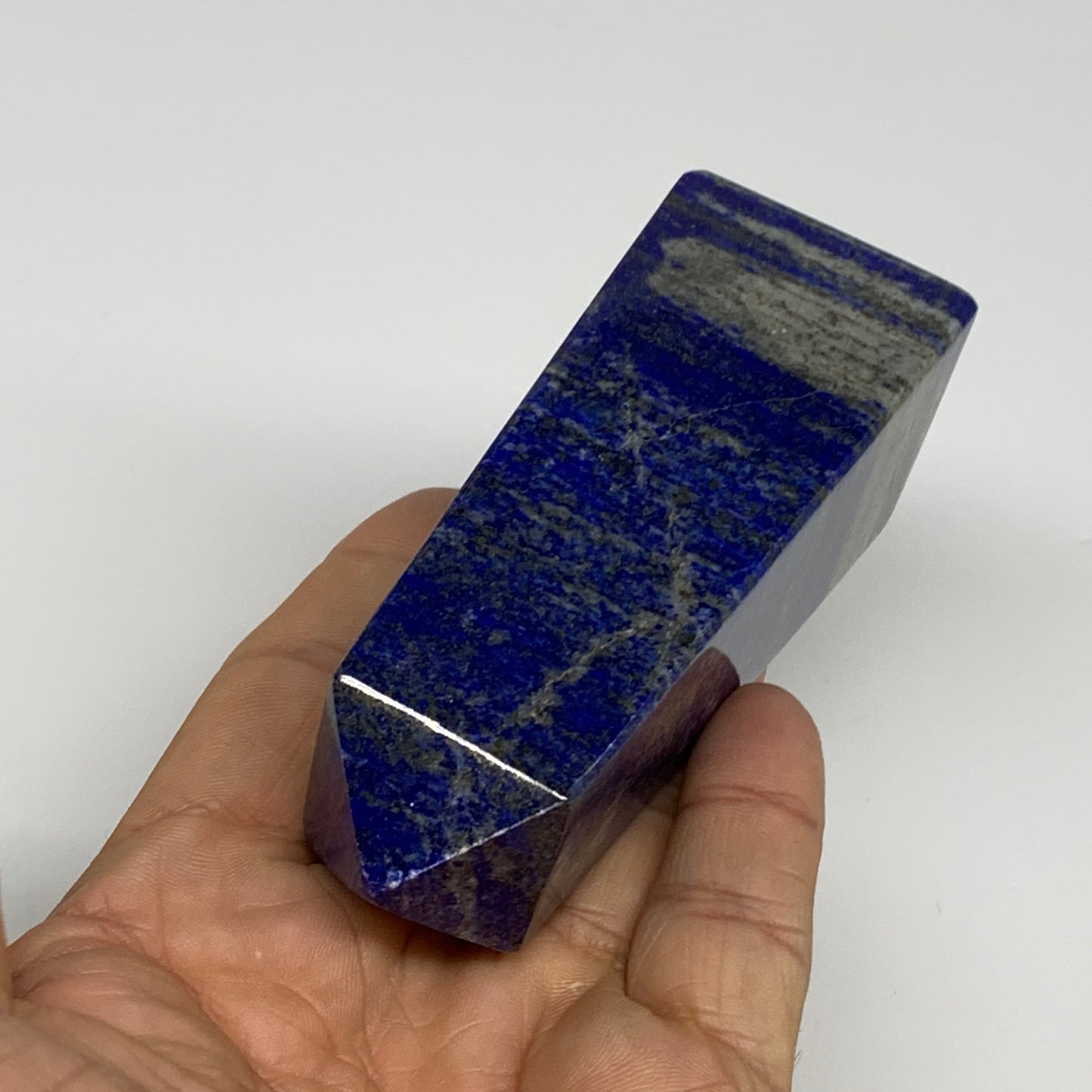 250.3g, 3.8"x1.3"x1.3", Natural Lapis Lazuli Tower Point Obelisk Afghanistan,B30