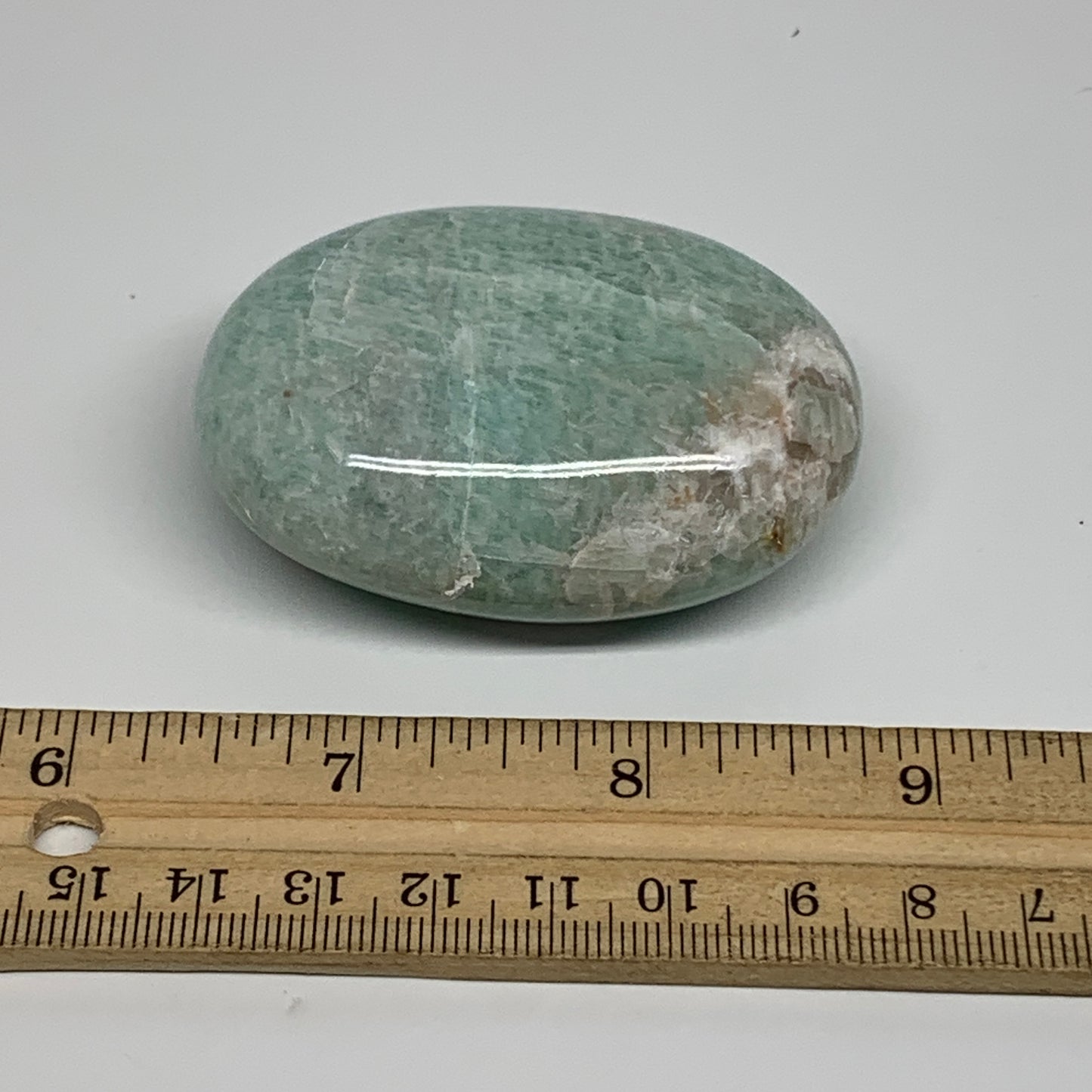 107.5g, 2.5"x1.8"x1", Natural Amazonite Palm-Stone Tumbled Polished, B34674