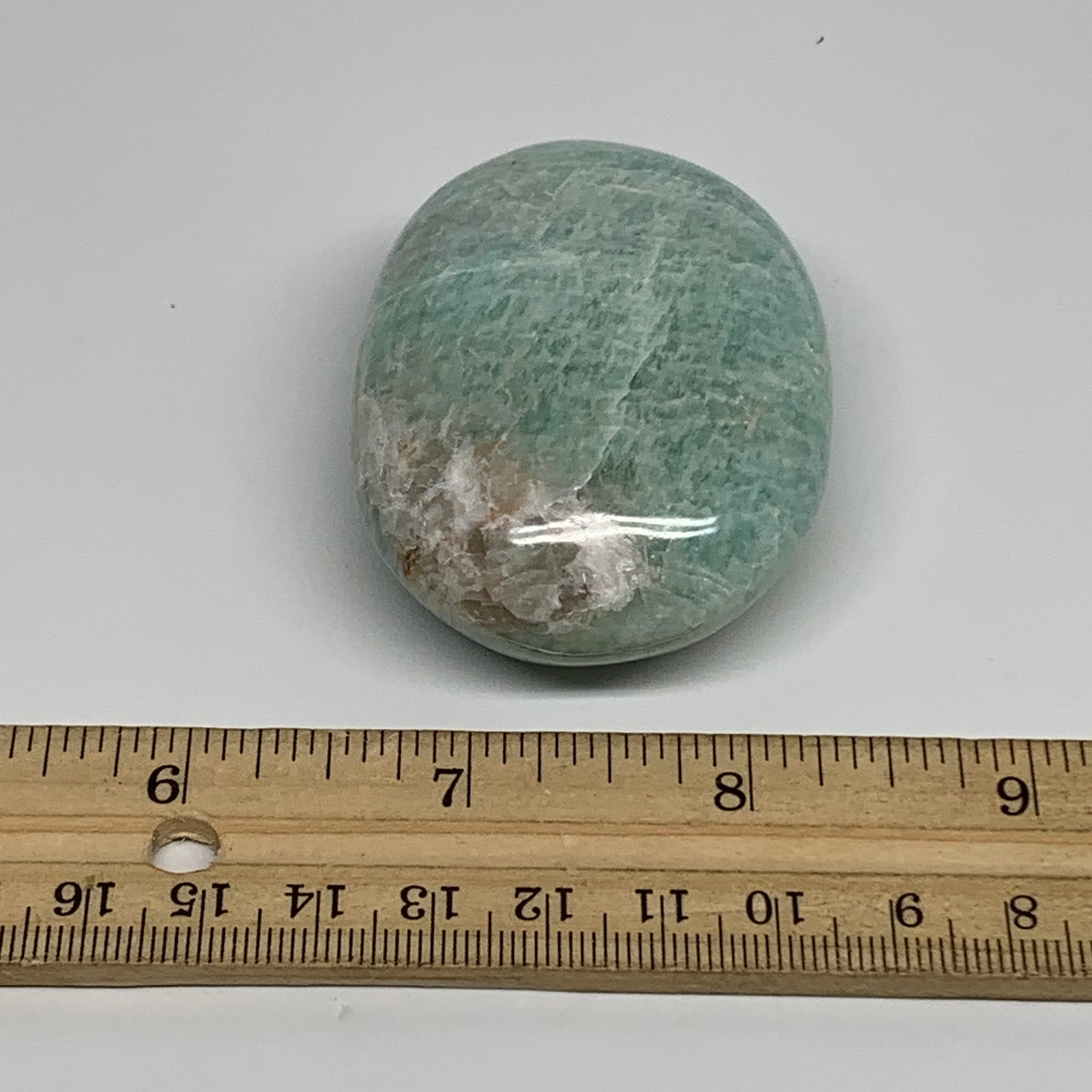 107.5g, 2.5"x1.8"x1", Natural Amazonite Palm-Stone Tumbled Polished, B34674