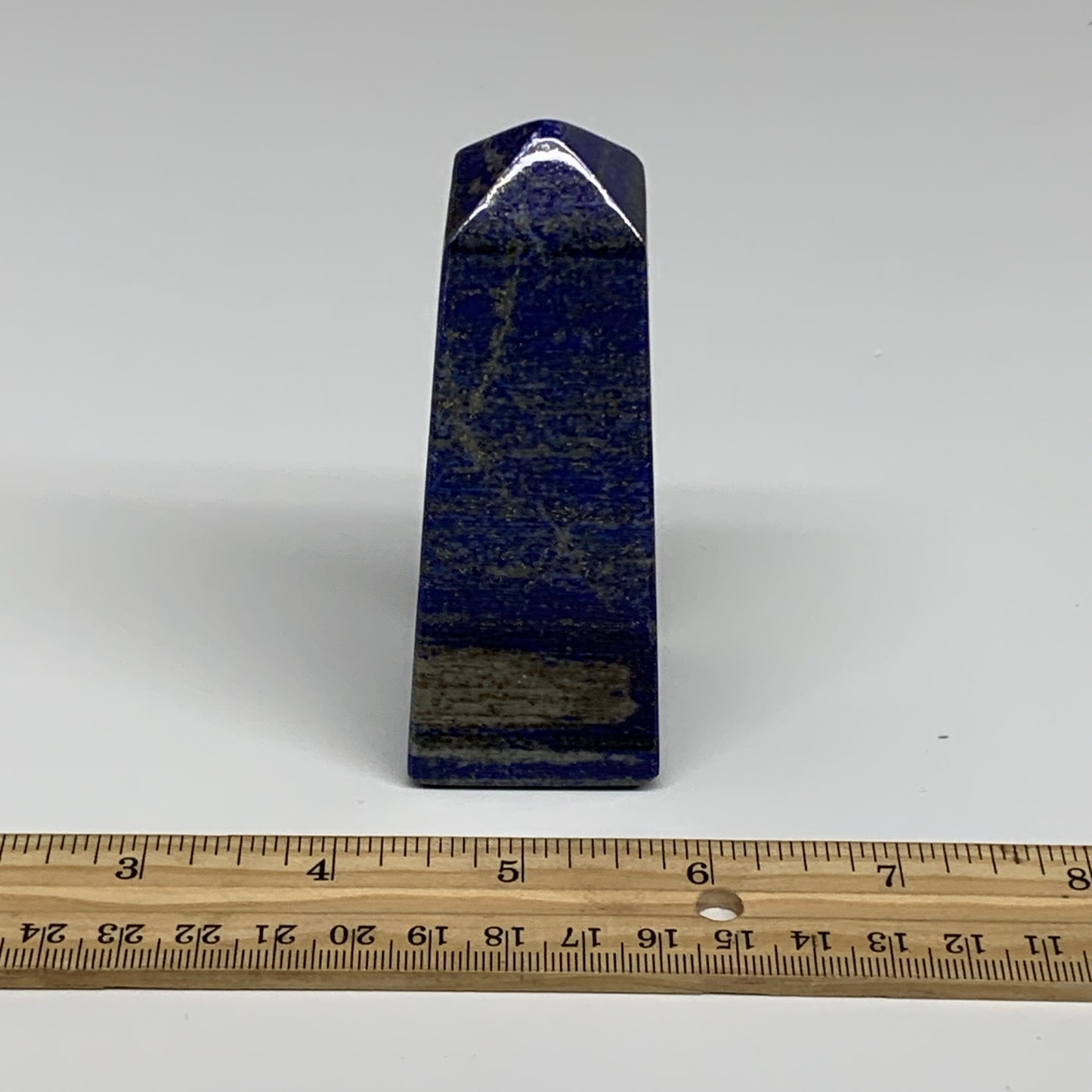 250.3g, 3.8"x1.3"x1.3", Natural Lapis Lazuli Tower Point Obelisk Afghanistan,B30