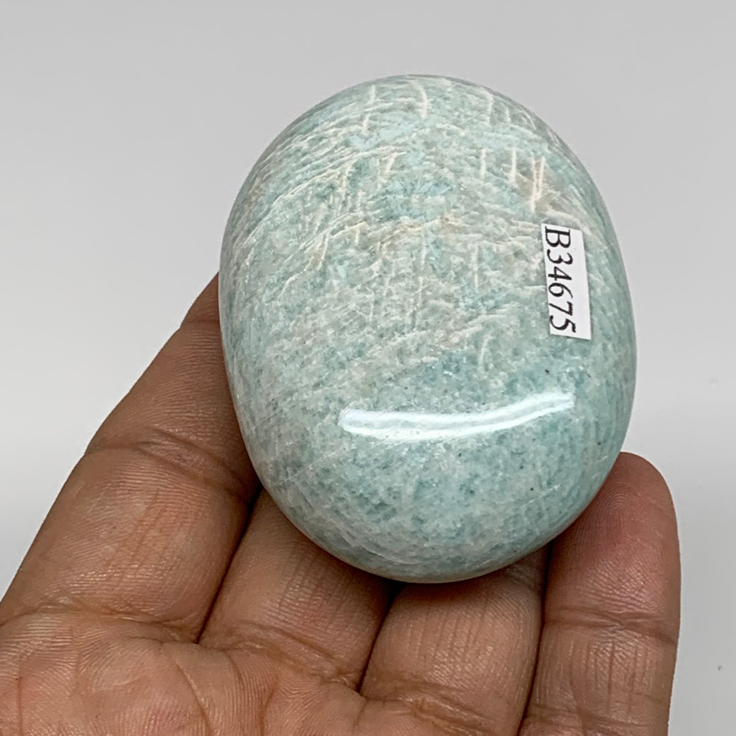 98.6g, 2.4"x1.8"x0.9", Natural Amazonite Palm-Stone Tumbled Polished, B34675
